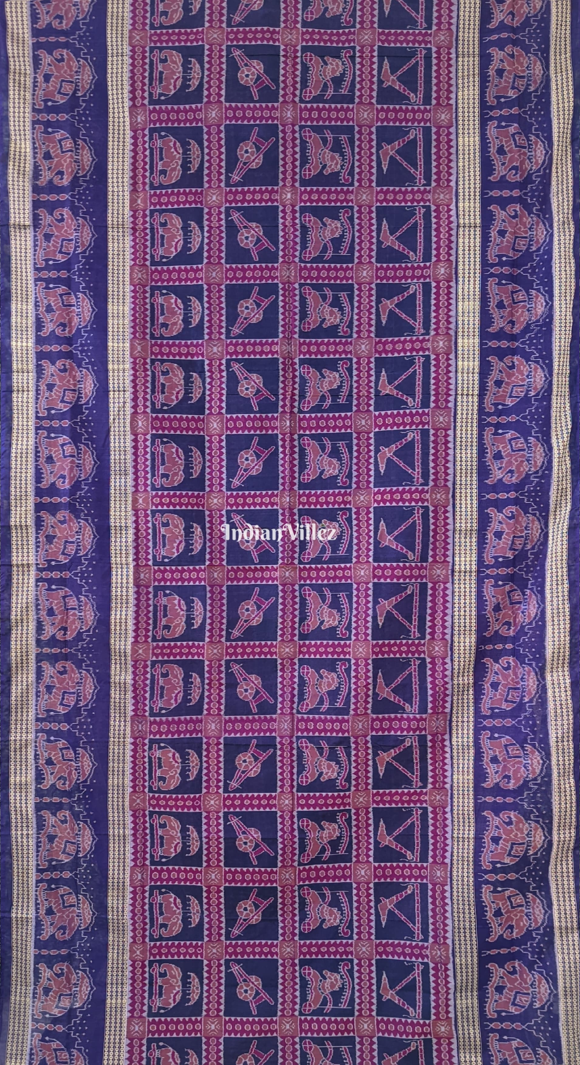Blue Animal Art Work Sambalpuri Silk*Cotton (Bapta) Saree