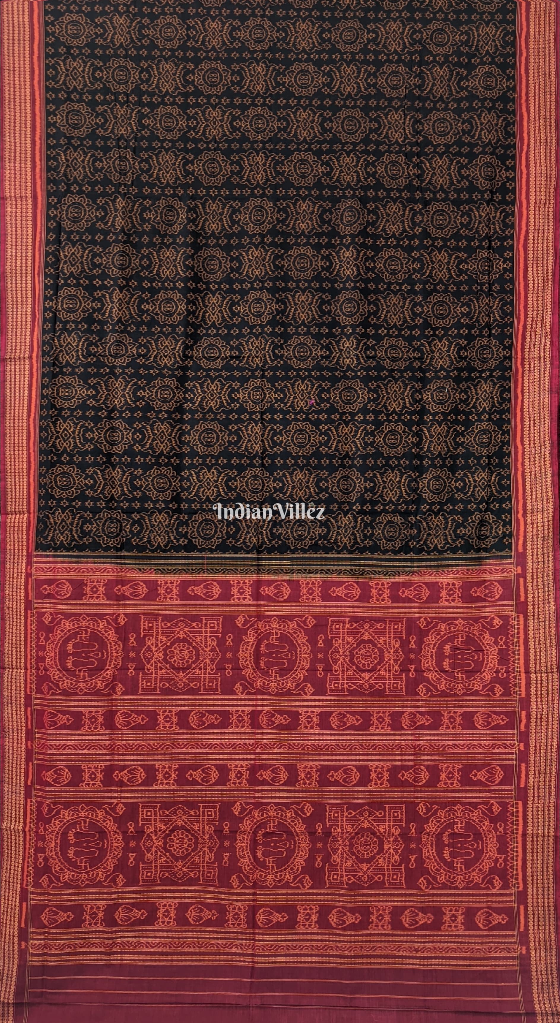Black With Red border Odisha Ikat Sambalpuri Pure Cotton Saree