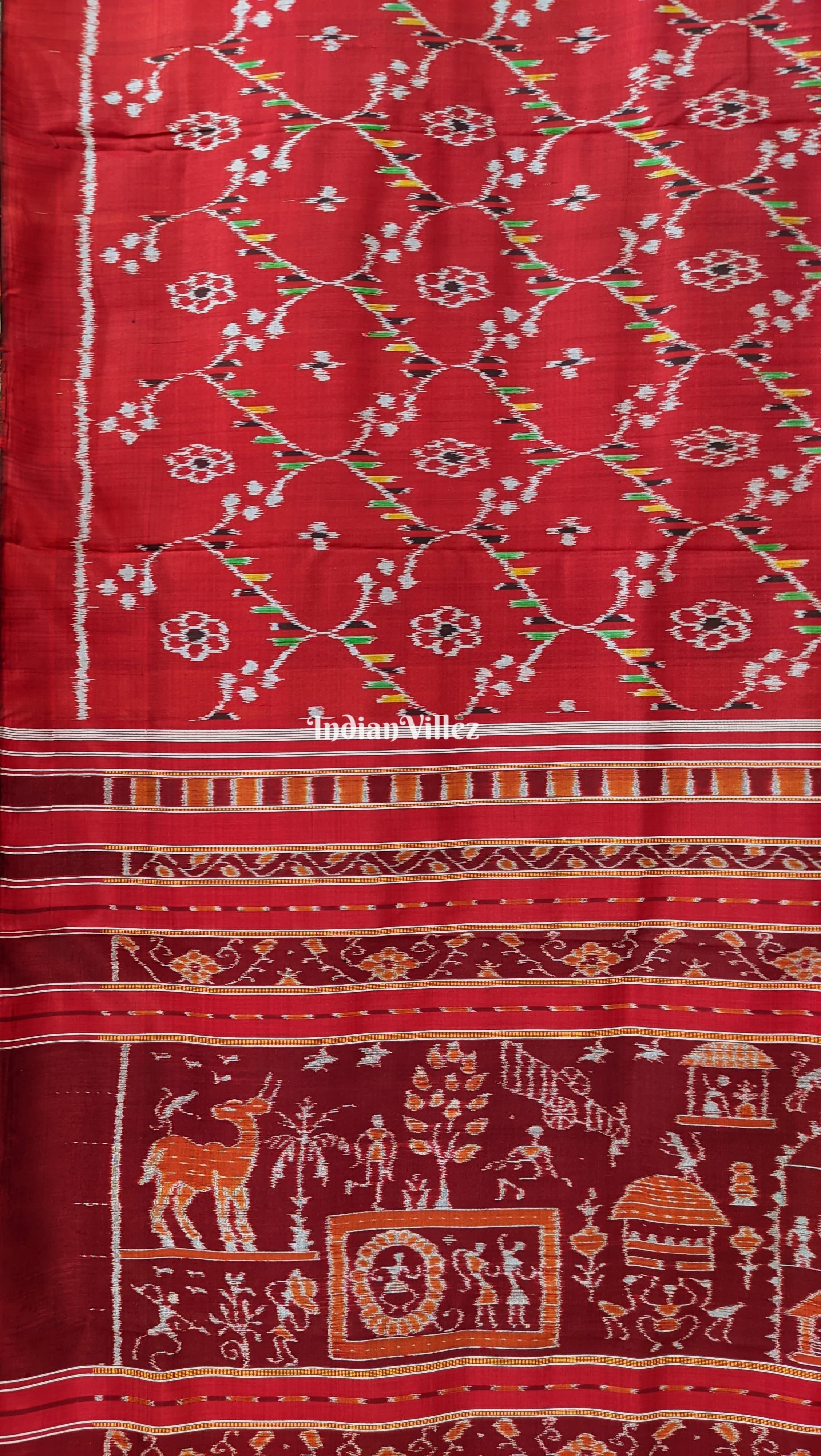 Red Village Theme Contemporary Silk Saree