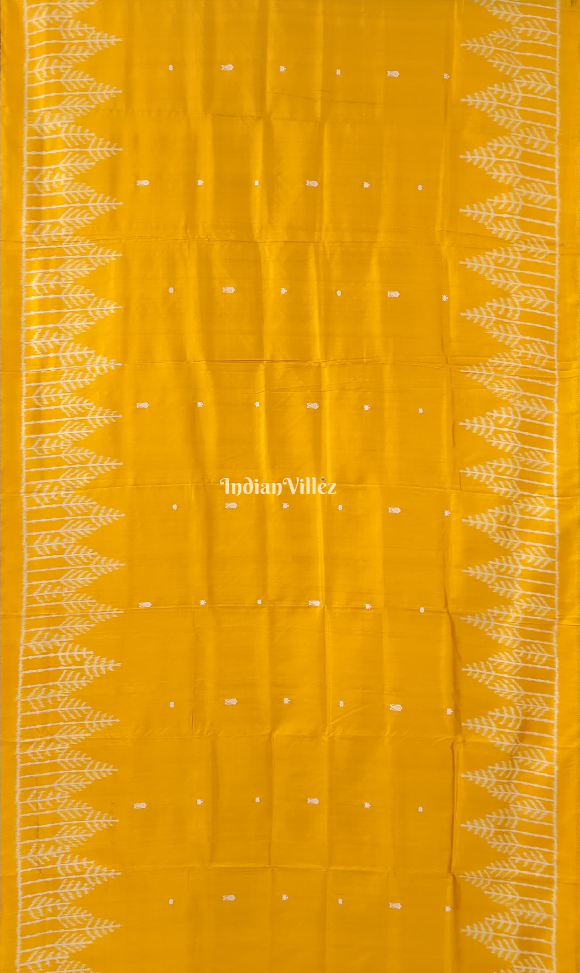 Golden Yellow Fish Motif Odisha Ikat Contemporary Silk Saree