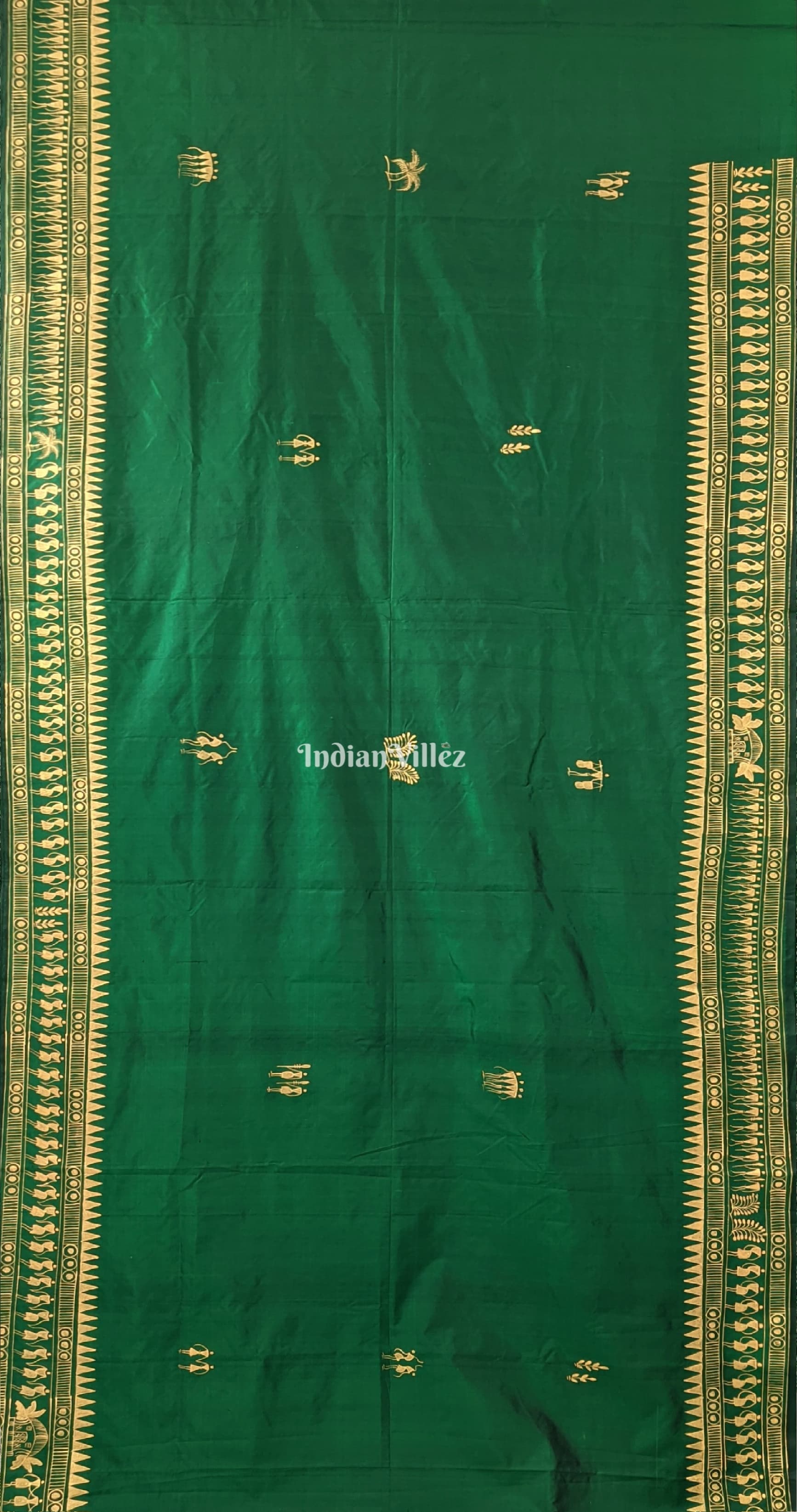 Green Tribal Themed Pattachitra Silk Saree 