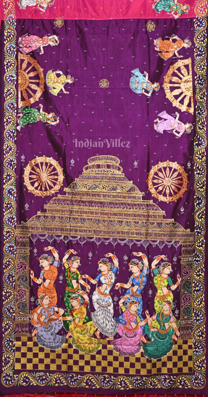 Rani Pink Purple Nartaki Konark Temple Hand-Painted Pattachitra Saree