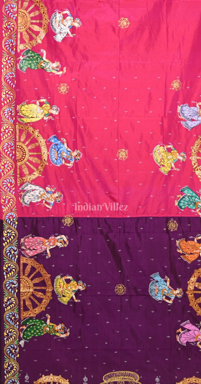 Rani Pink Purple Nartaki Konark Temple Hand-Painted Pattachitra Saree