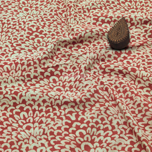 Maroon Floral Hand Block Printed Cotton Fabric