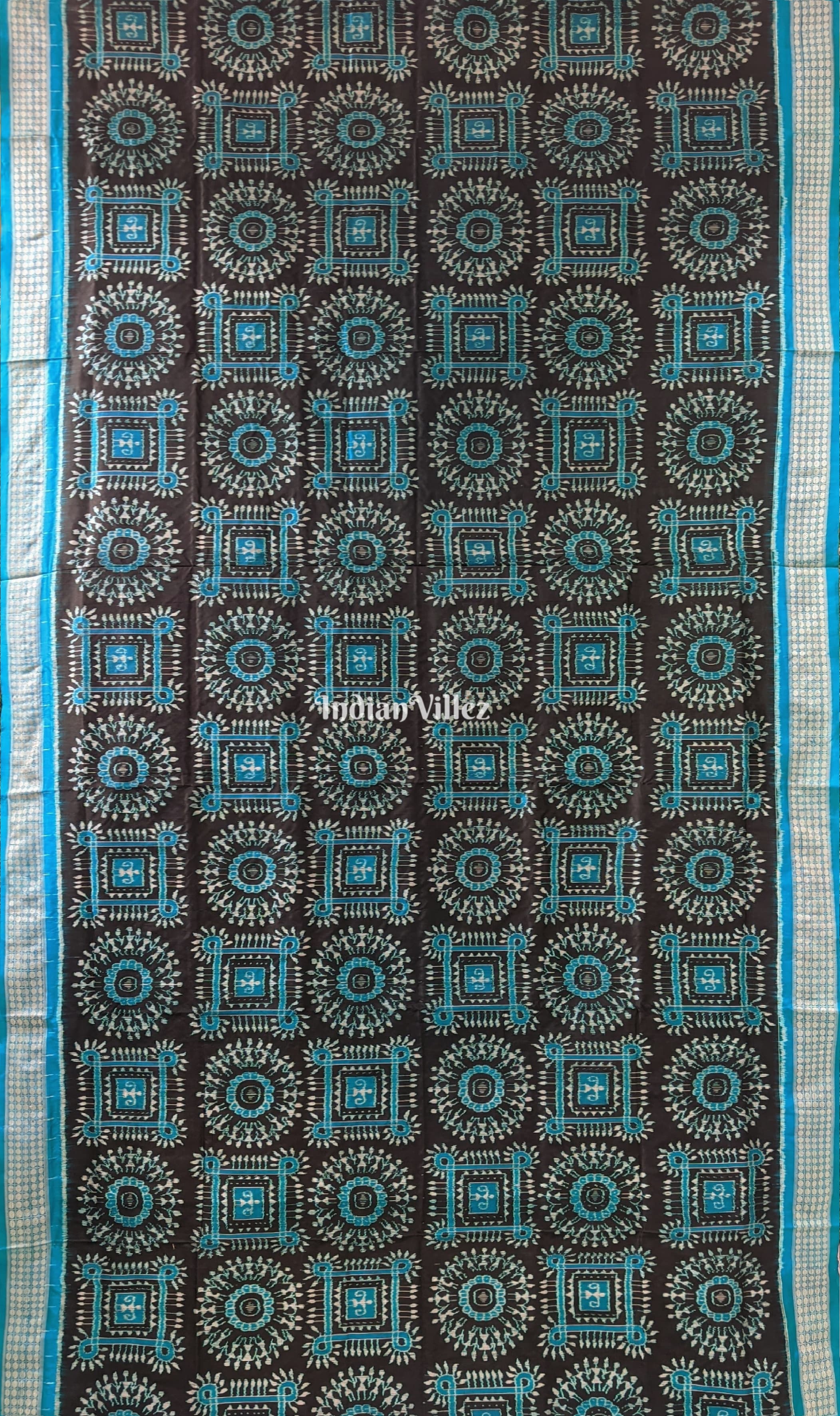 Black Copper Sulphate Tribal Theme Odisha Ikat Sambalpuri Silk Saree