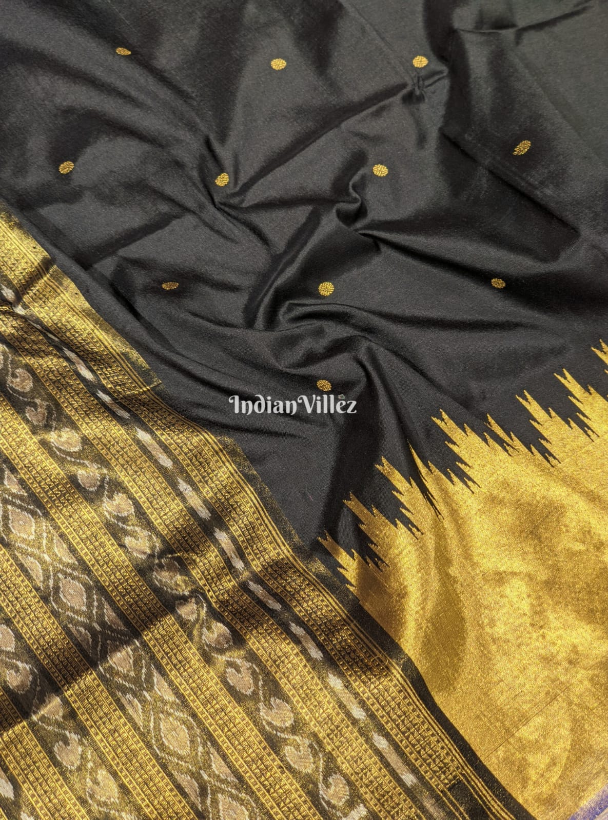 Black Golden Border Tissue Zari Sambalpuri Silk Saree