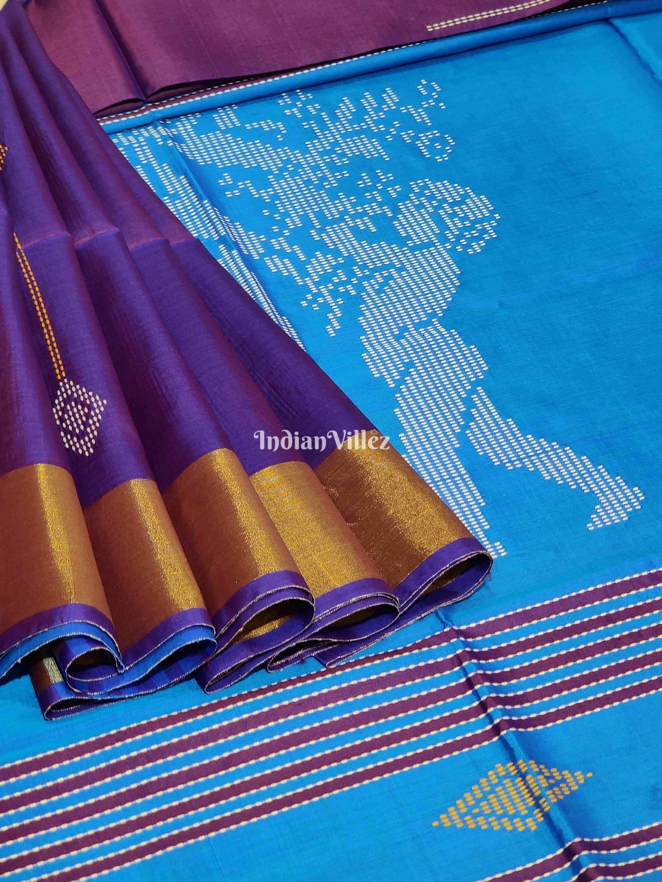 Purple Royal Blue Handloom Soft Silk Saree