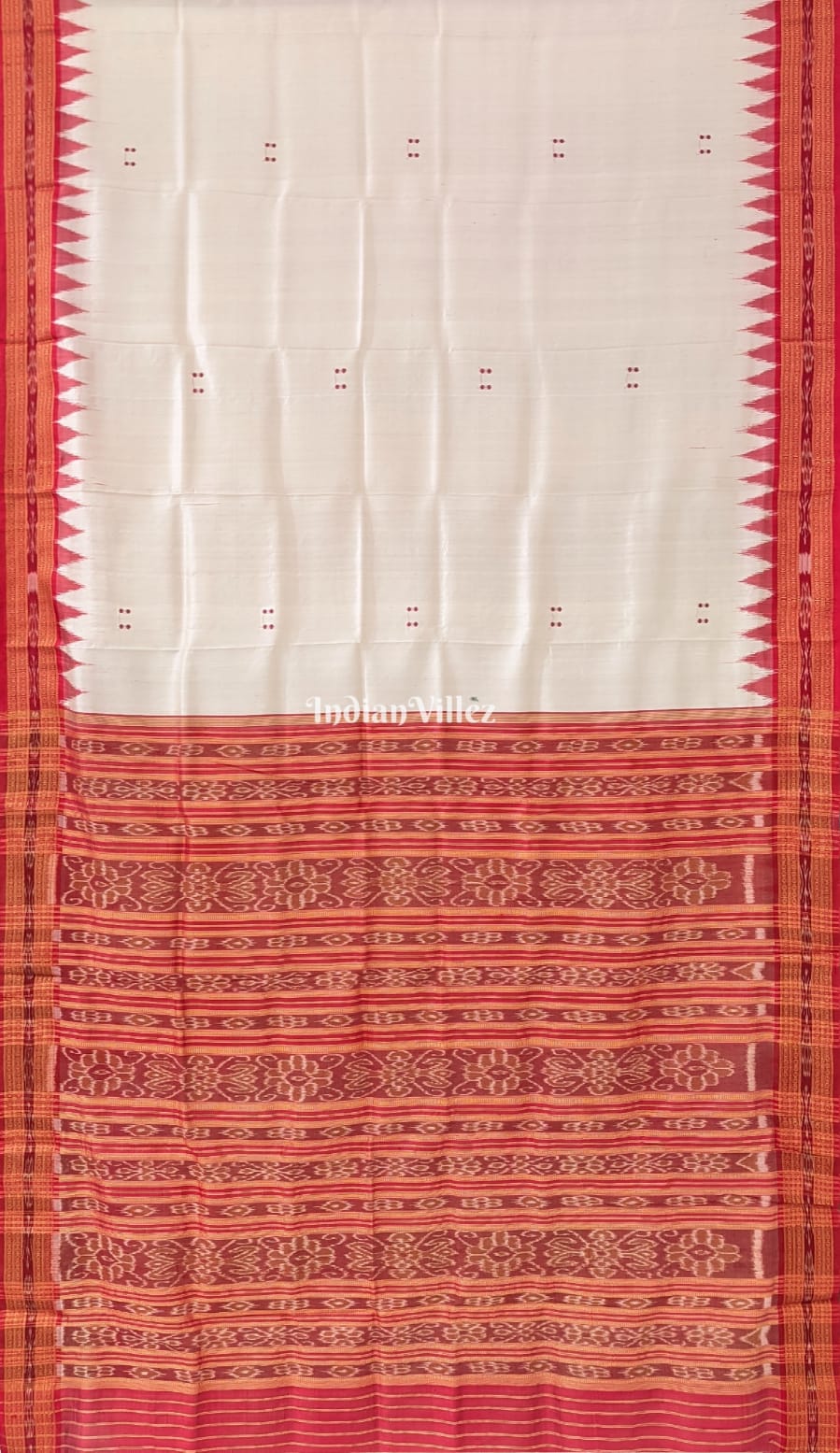White Red Butta Design Odisha Ikat Khandua Silk Saree