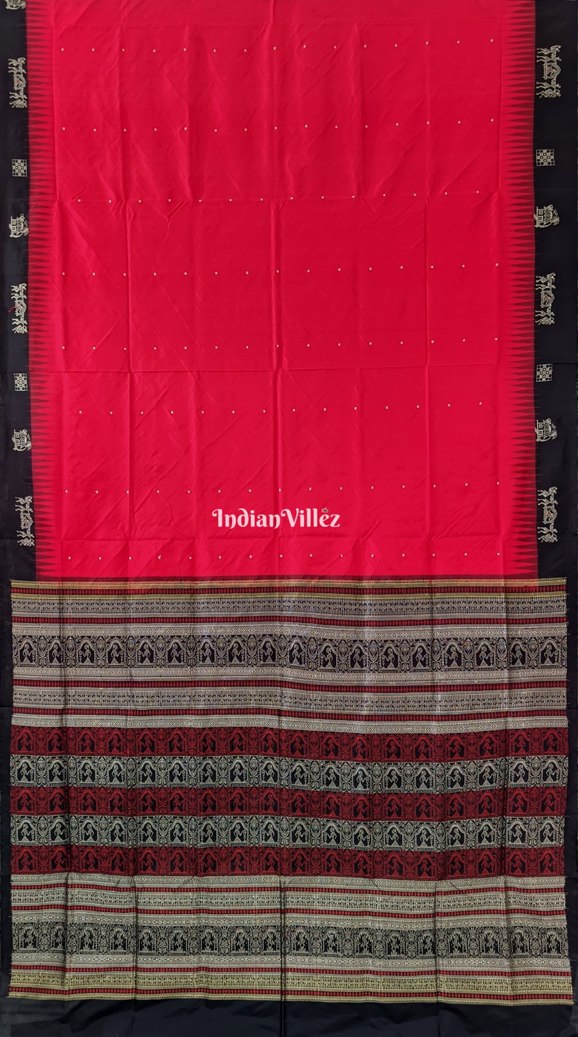 Red Tribal Doli Theme Sambalpuri Bomkai Silk Saree