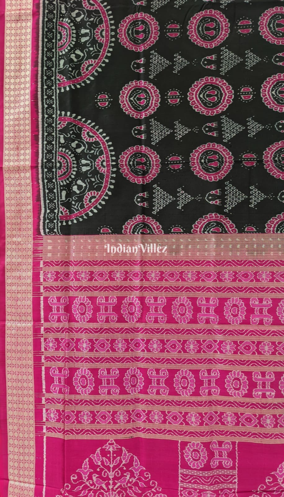 Black Rani Odisha Ikat Pure Sambalpuri Silk Saree