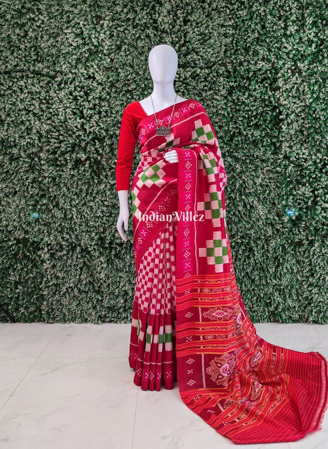Red Pasapali Contemporary Khandua Silk Saree