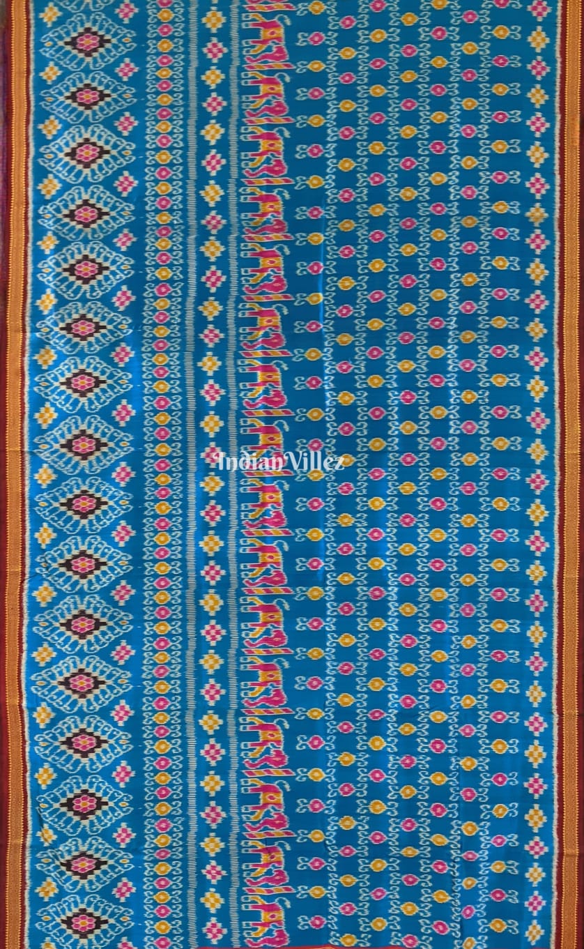 Azure Blue Odisha Handloom Khandua Silk Saree