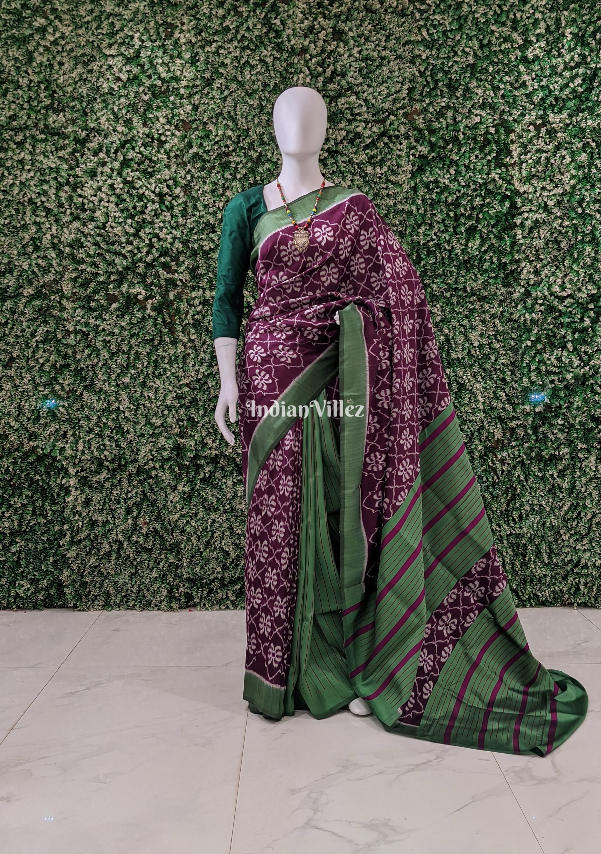 Coffee Forest Green Odisha Ikat Contemporary Silk Saree