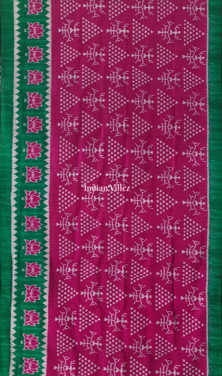 Magenta Green Lotus Tribal Designer Contemporary Silk Saree