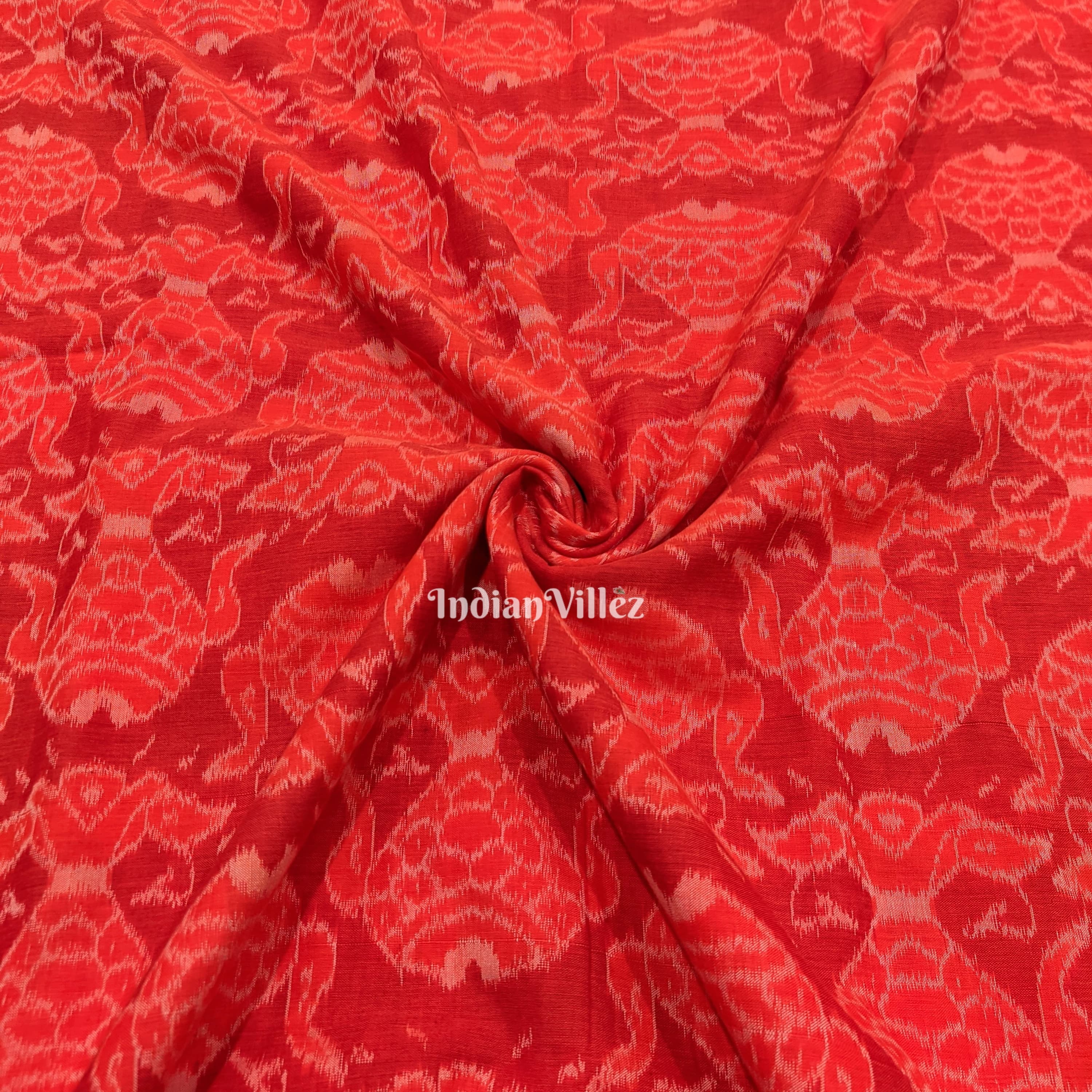 Orange Kumbha Design Sambalpuri Ikat Cotton Fabric