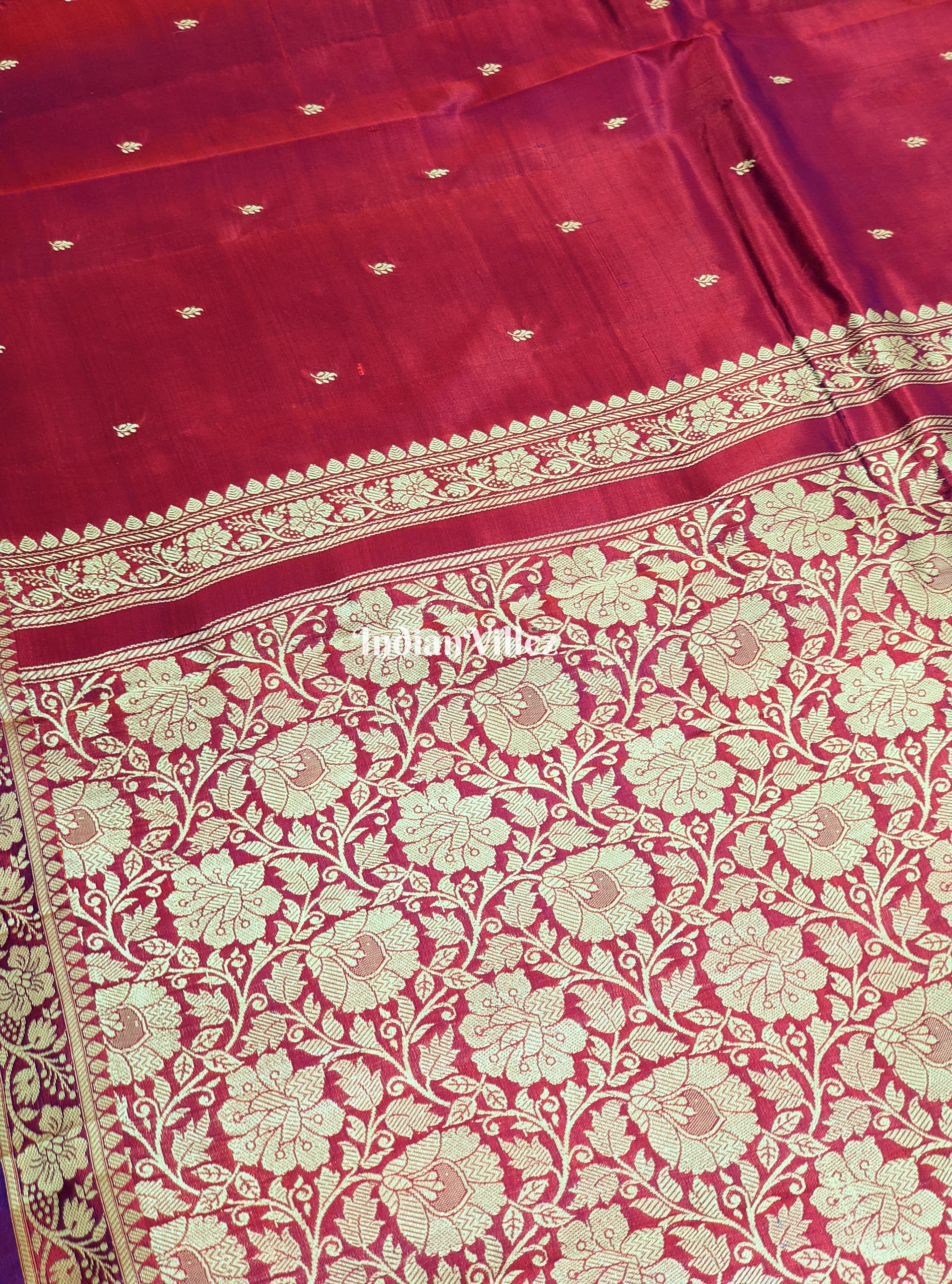Red Violet Dual Tone Floral Katan Silk Banarasi Saree