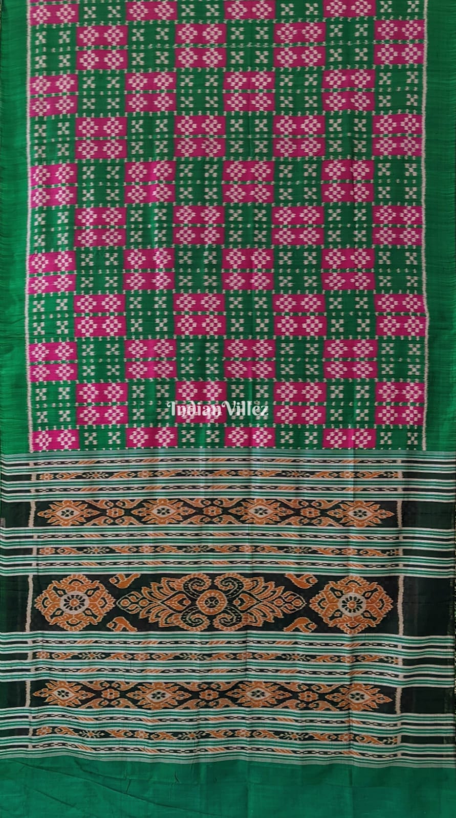 Green Purple Pasapali Contemporary Khandua Silk Saree