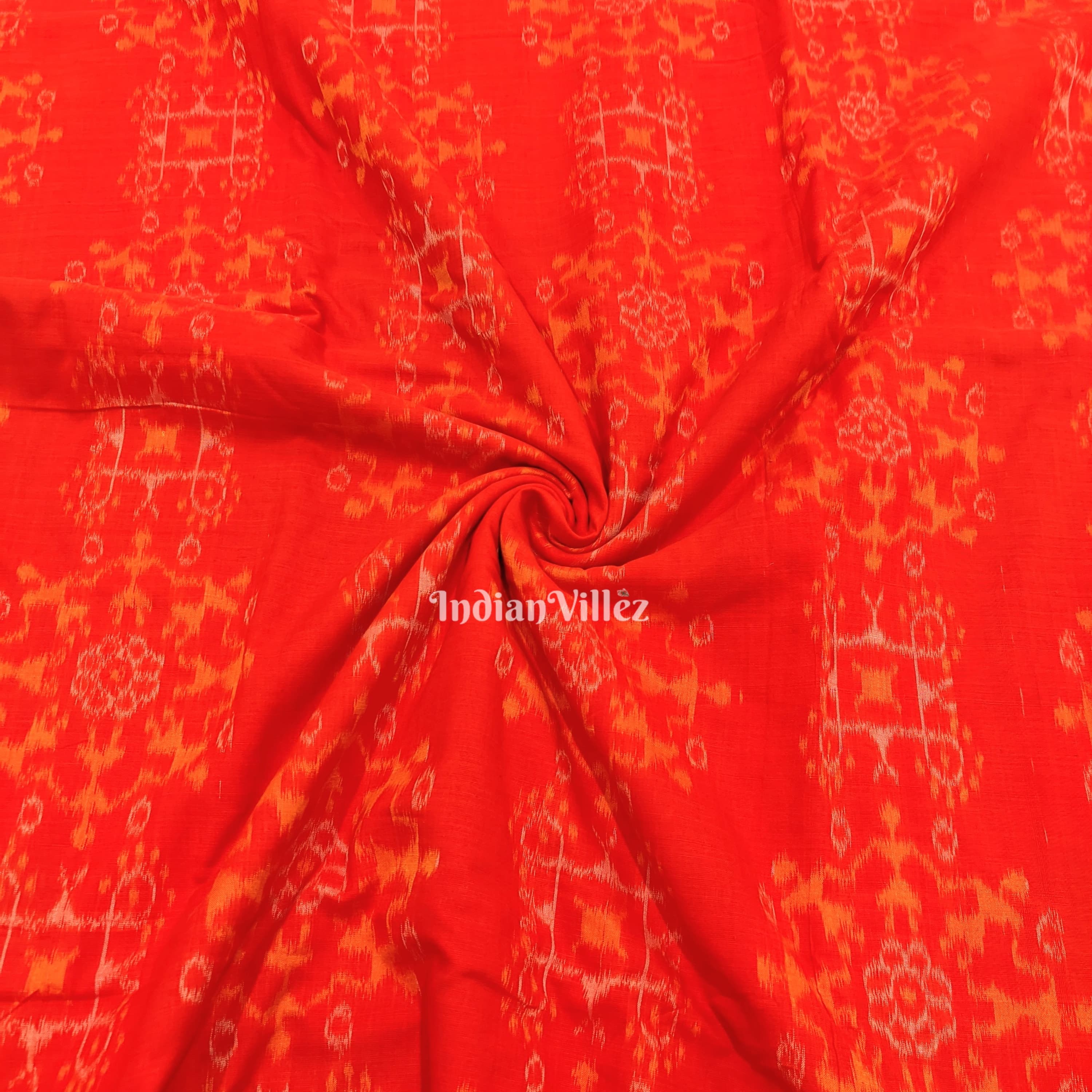 Orange Sambalpuri Ikat Cotton Fabric
