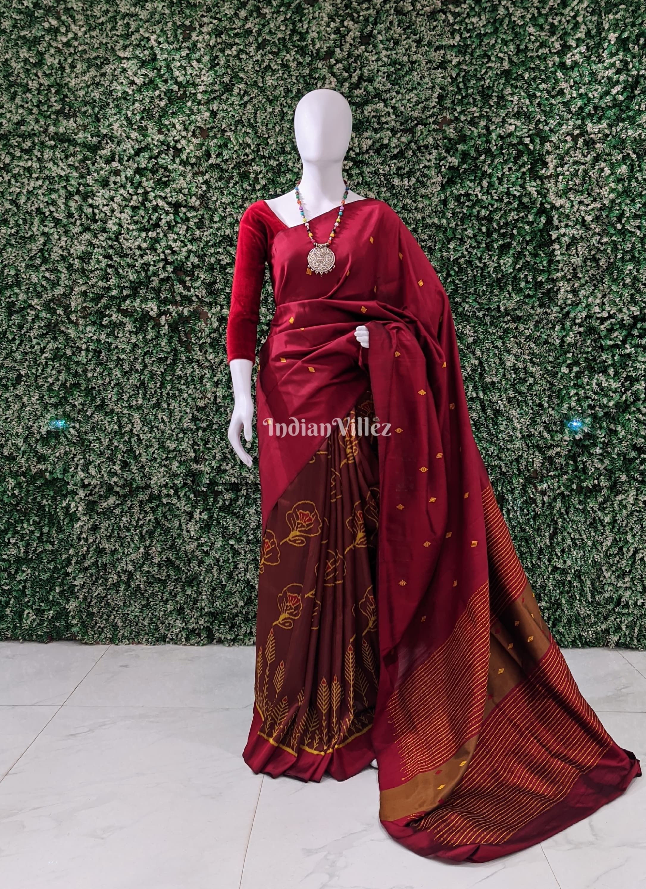 Odisha Ikat Floral Design Contemporary Silk Saree