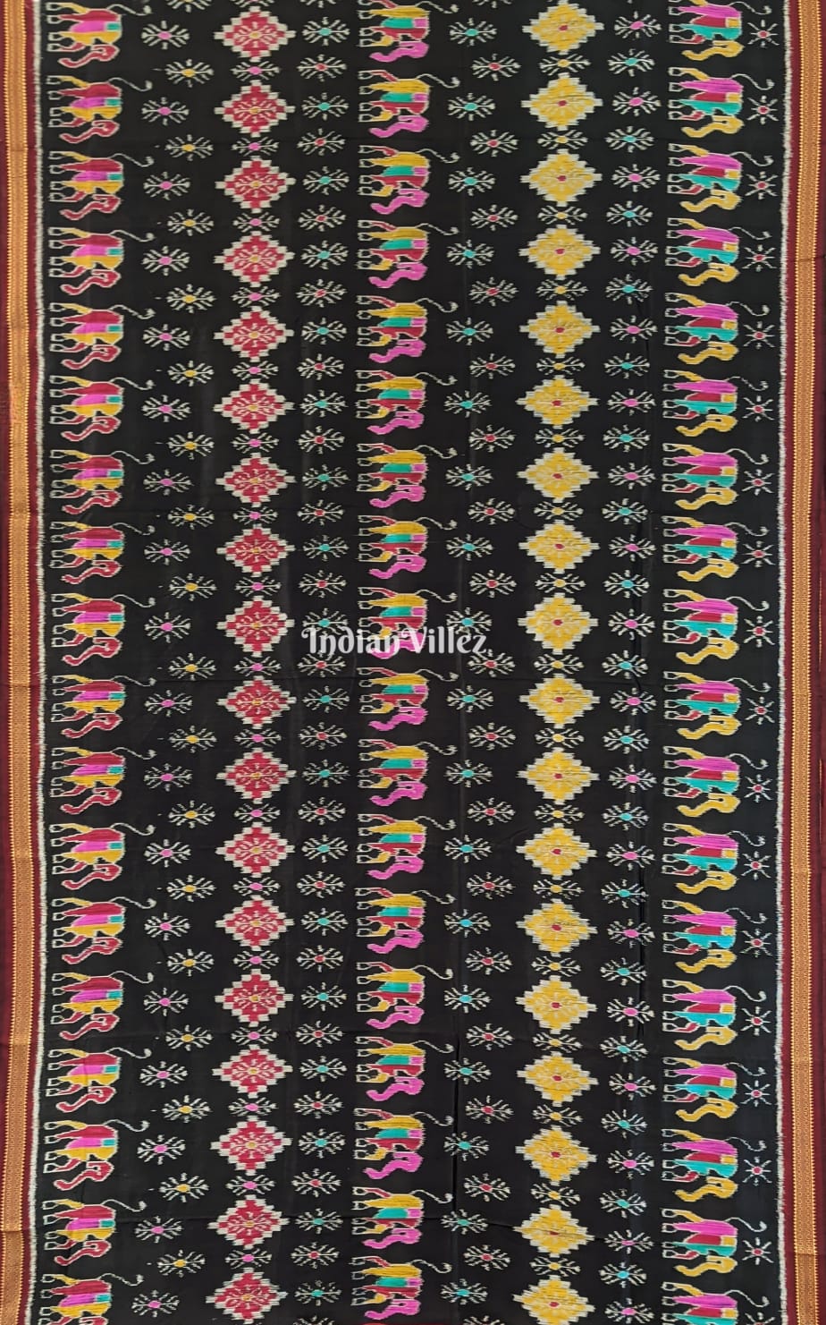 Black Elephant Flower Theme Khandua Silk Saree
