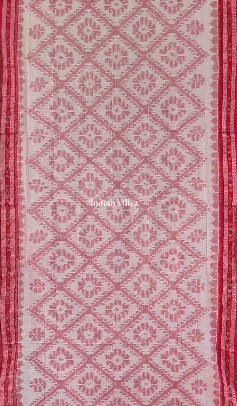 Off White Maroon Maniabandha Odisha Ikat Cotton Saree