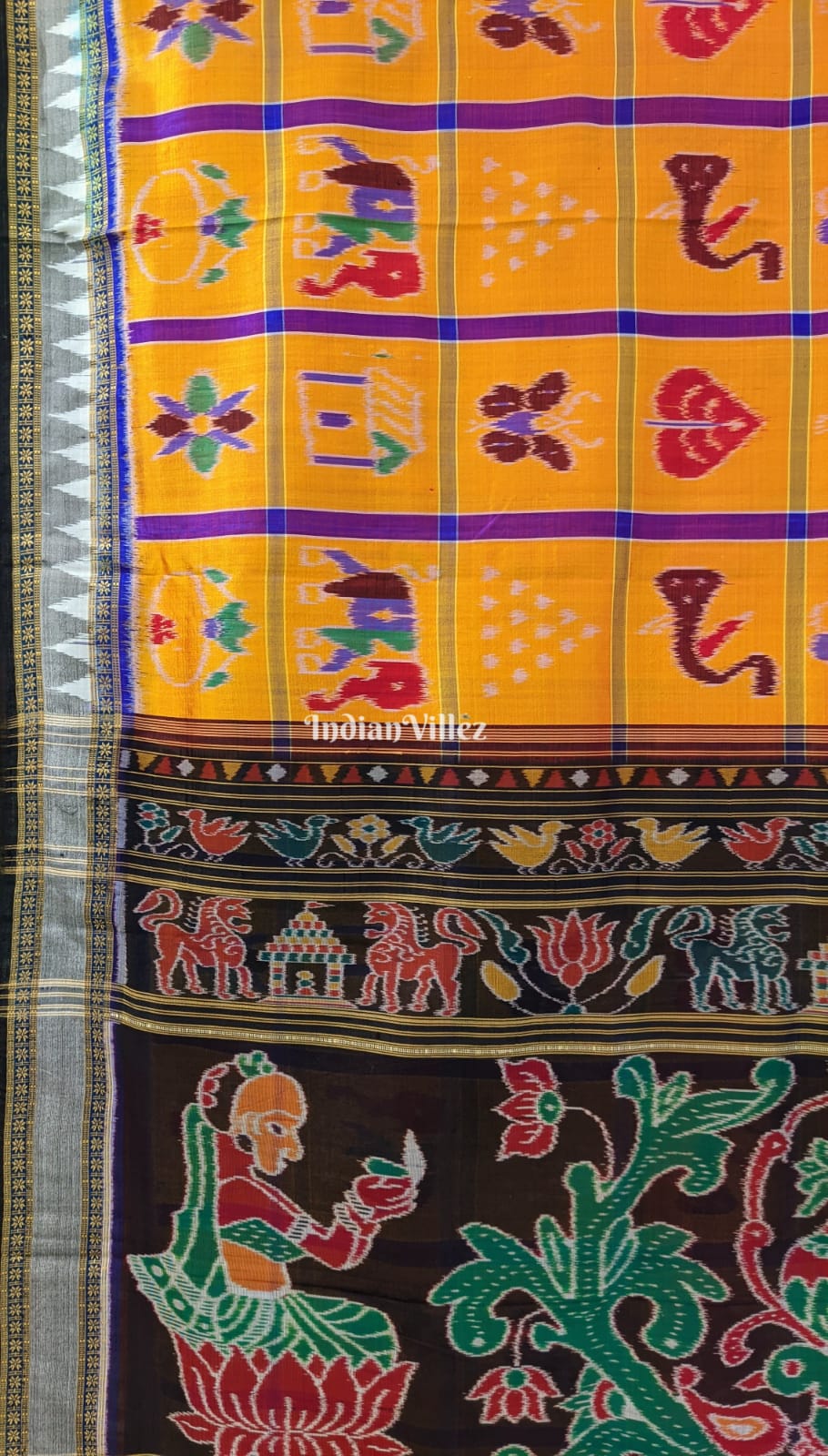 Golden Yellow Odisha Ikat Khandua Silk Saree