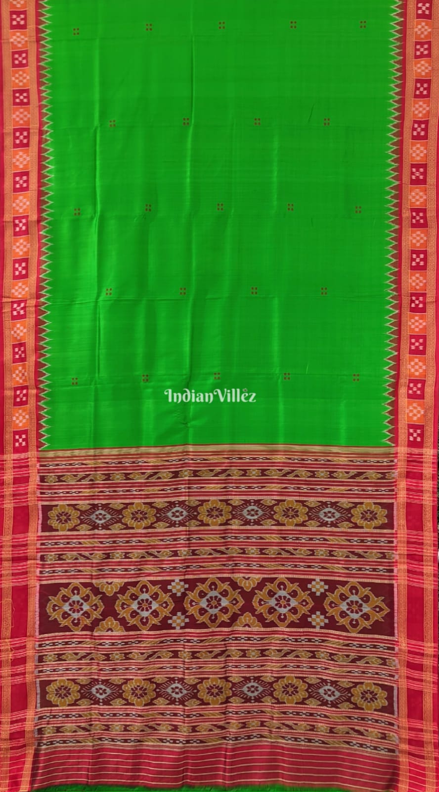 Green Plain Buta With Pasapali Border Odisha Handloom Khandua Silk Saree