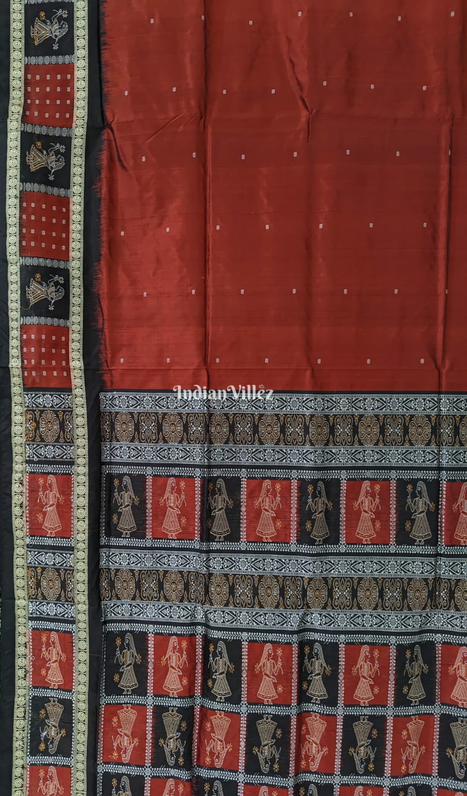 Maroon Doll Design Bomkai Silk Saree