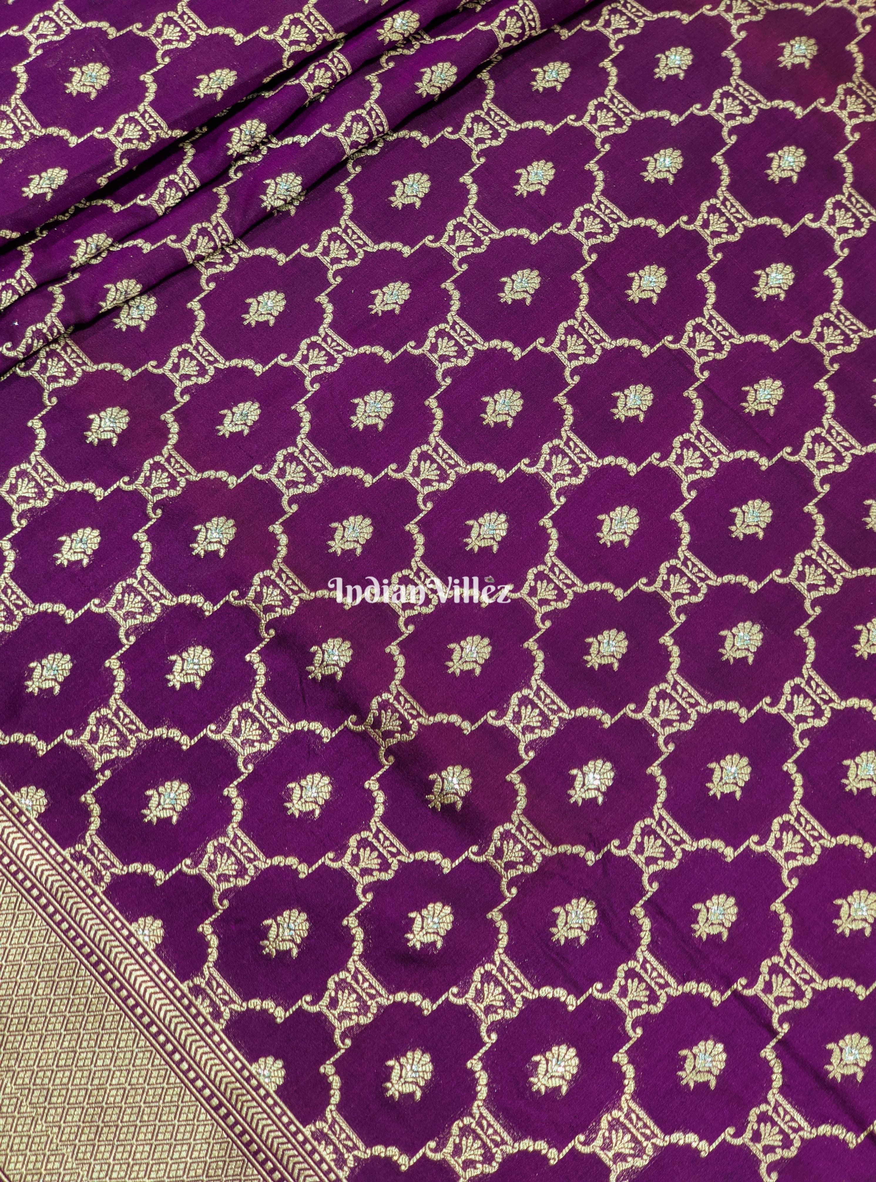 Purple Designer Banarasi Katan Silk Saree with Silver Zari Work
