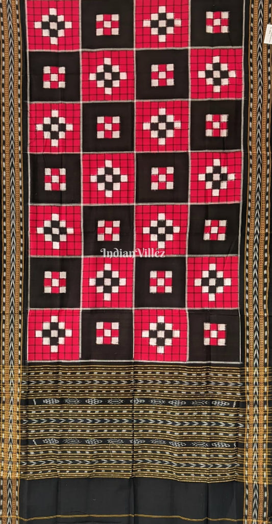 Red Black Odisha Ikat Pasapali Theme Cotton Dupatta