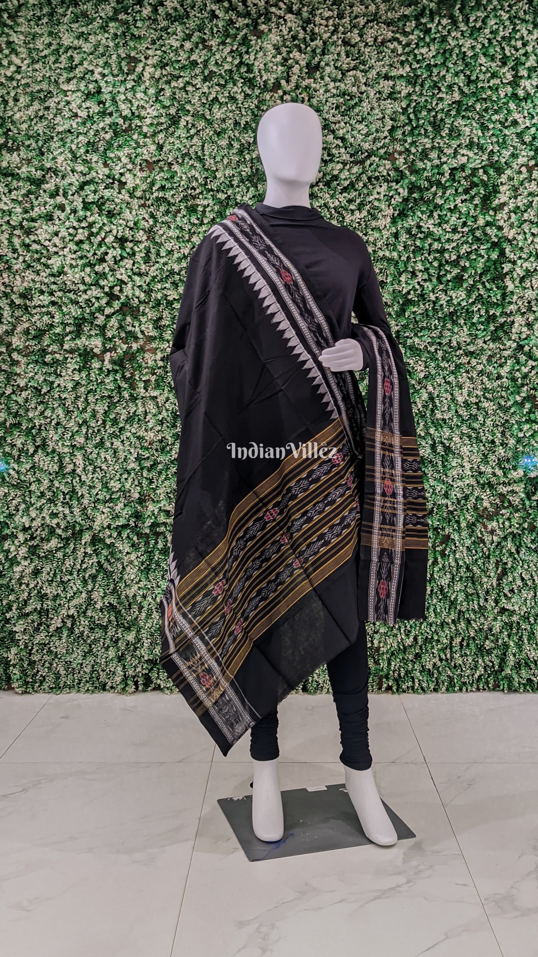 Black Handwoven Odisha Ikat Cotton Dupatta