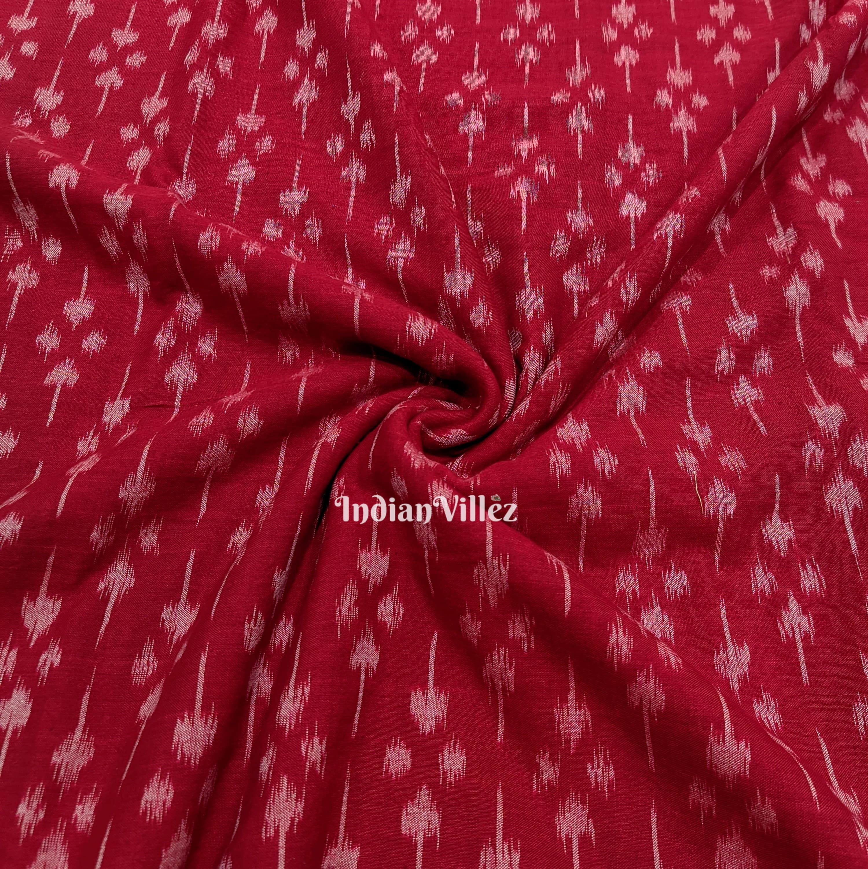 Cherry Red Sambalpuri Ikat Cotton Fabric