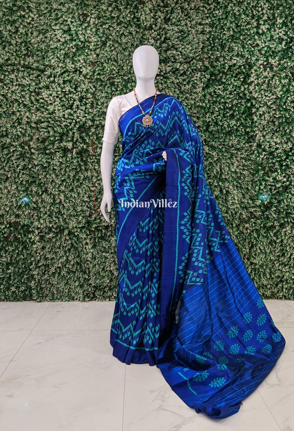 Blue Green Odisha Ikat Contemporary Silk Saree