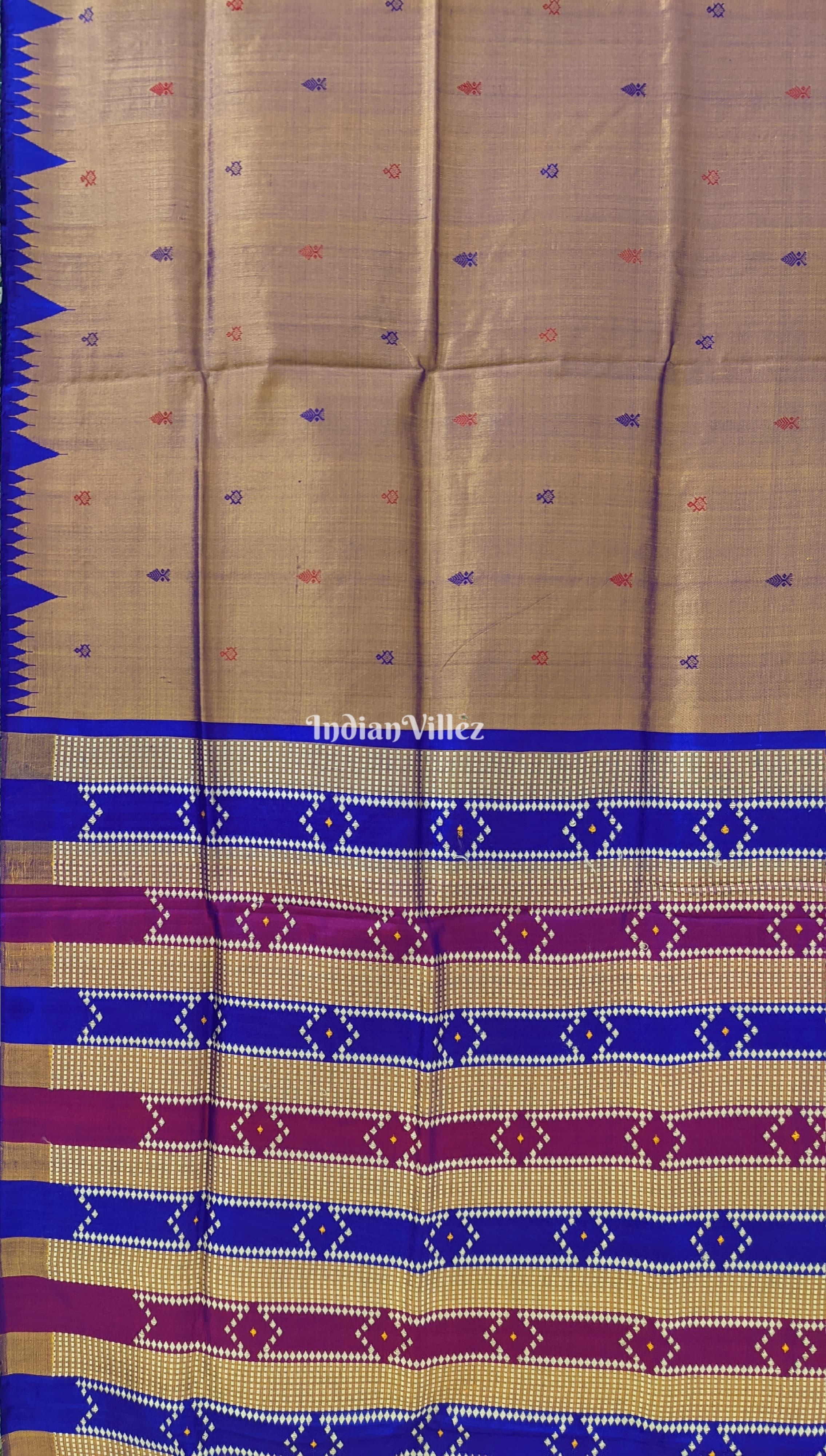 Blue-Brown Dual Tone Odisha Ikat Sambalpuri Silk Saree