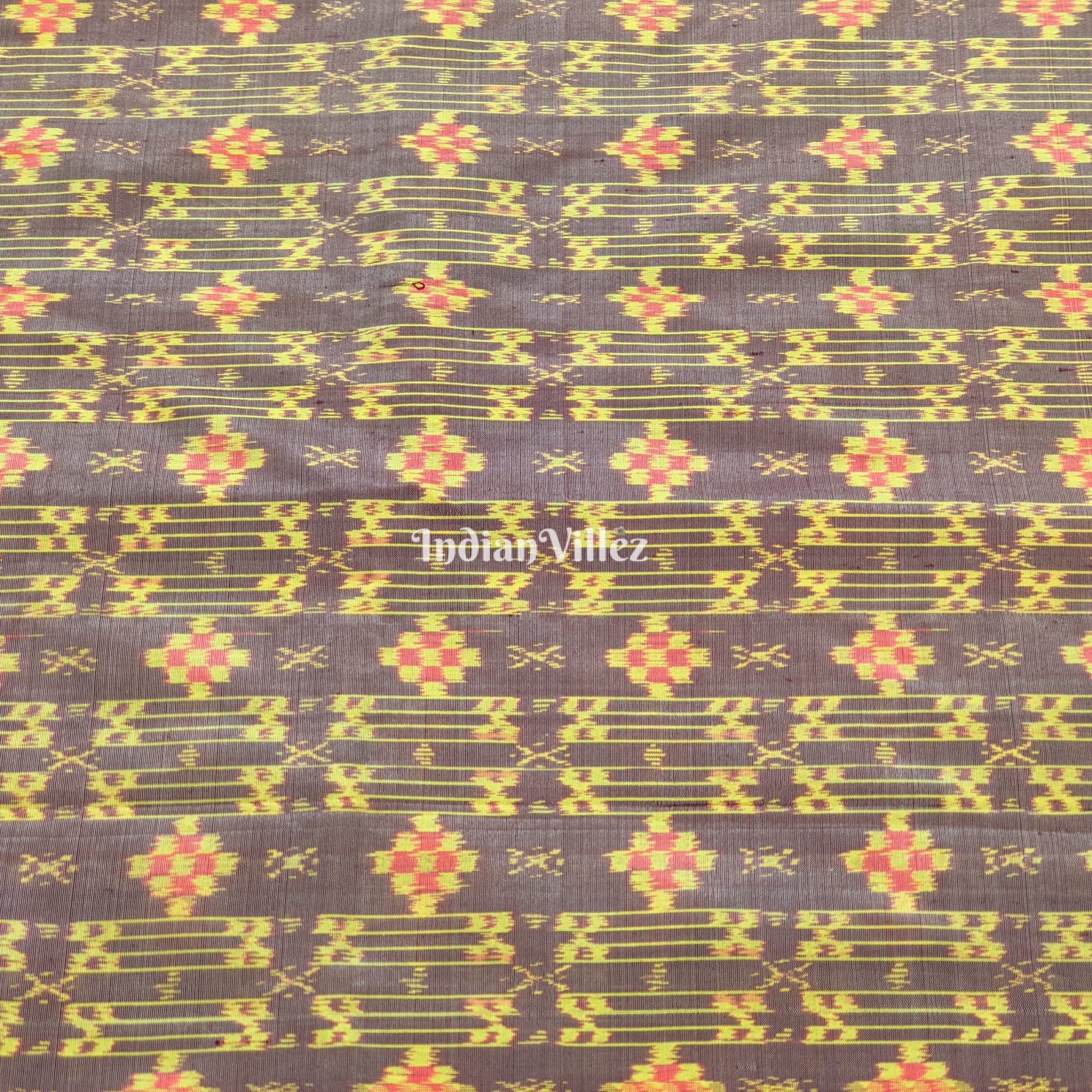 Grey Yellow Small Paspali Sambalpuri Ikat Silk Fabric