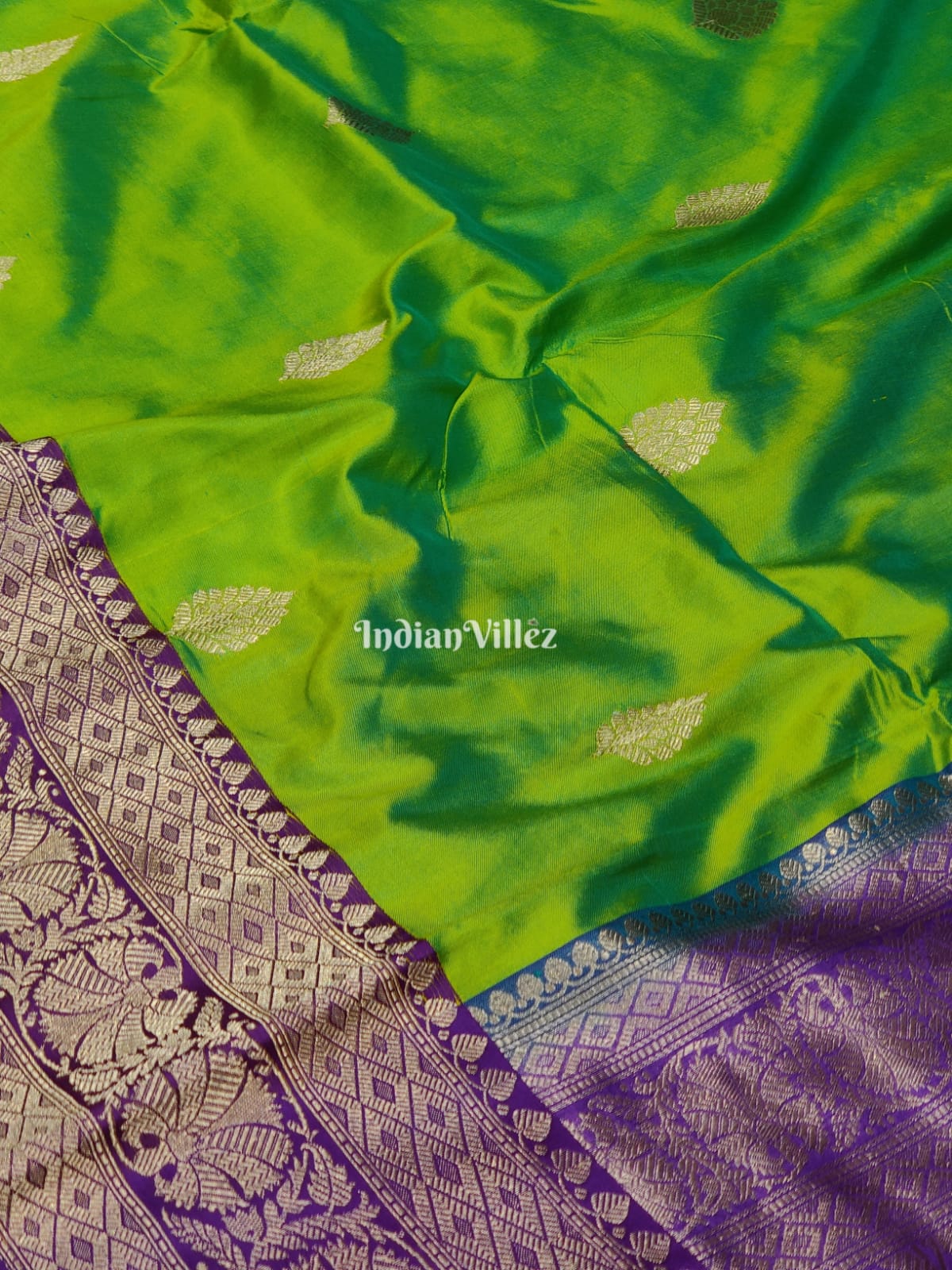 Chartreuse Green Pure Banarasi Handloom Katan Silk Saree