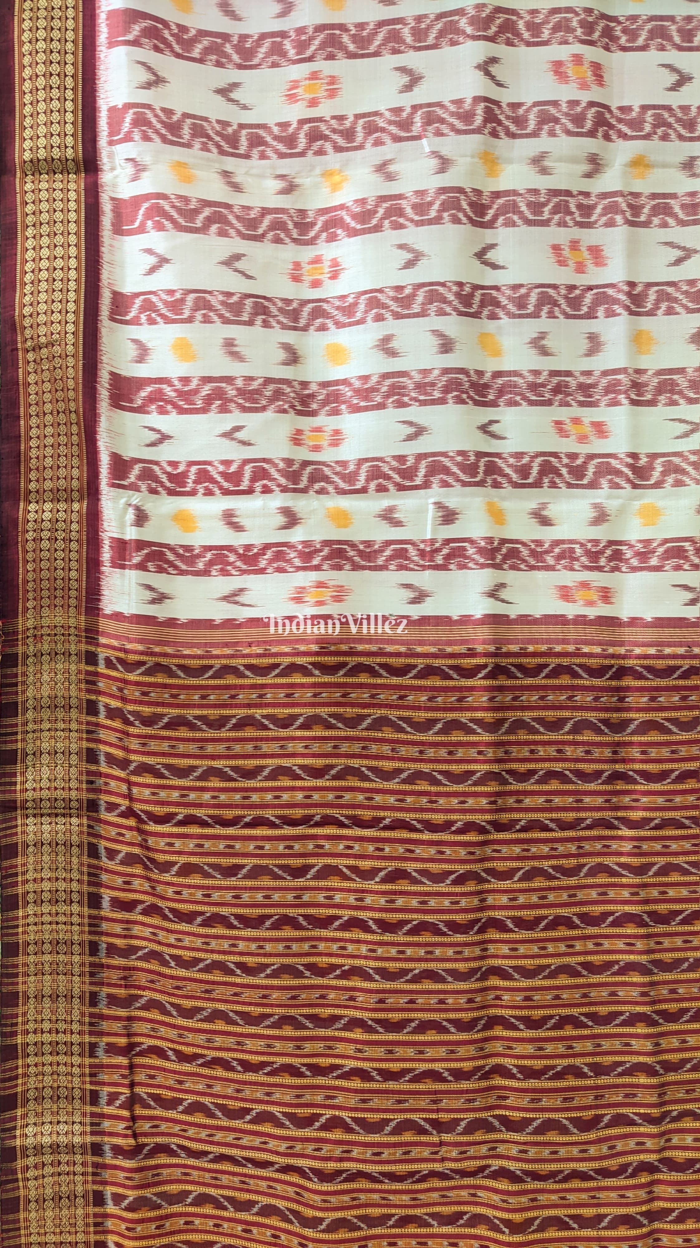 Off-White Odisha Ikat Khandua Silk Saree