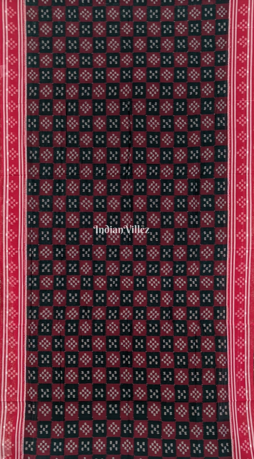 Black Red Pasapali Sambalpuri Cotton Saree