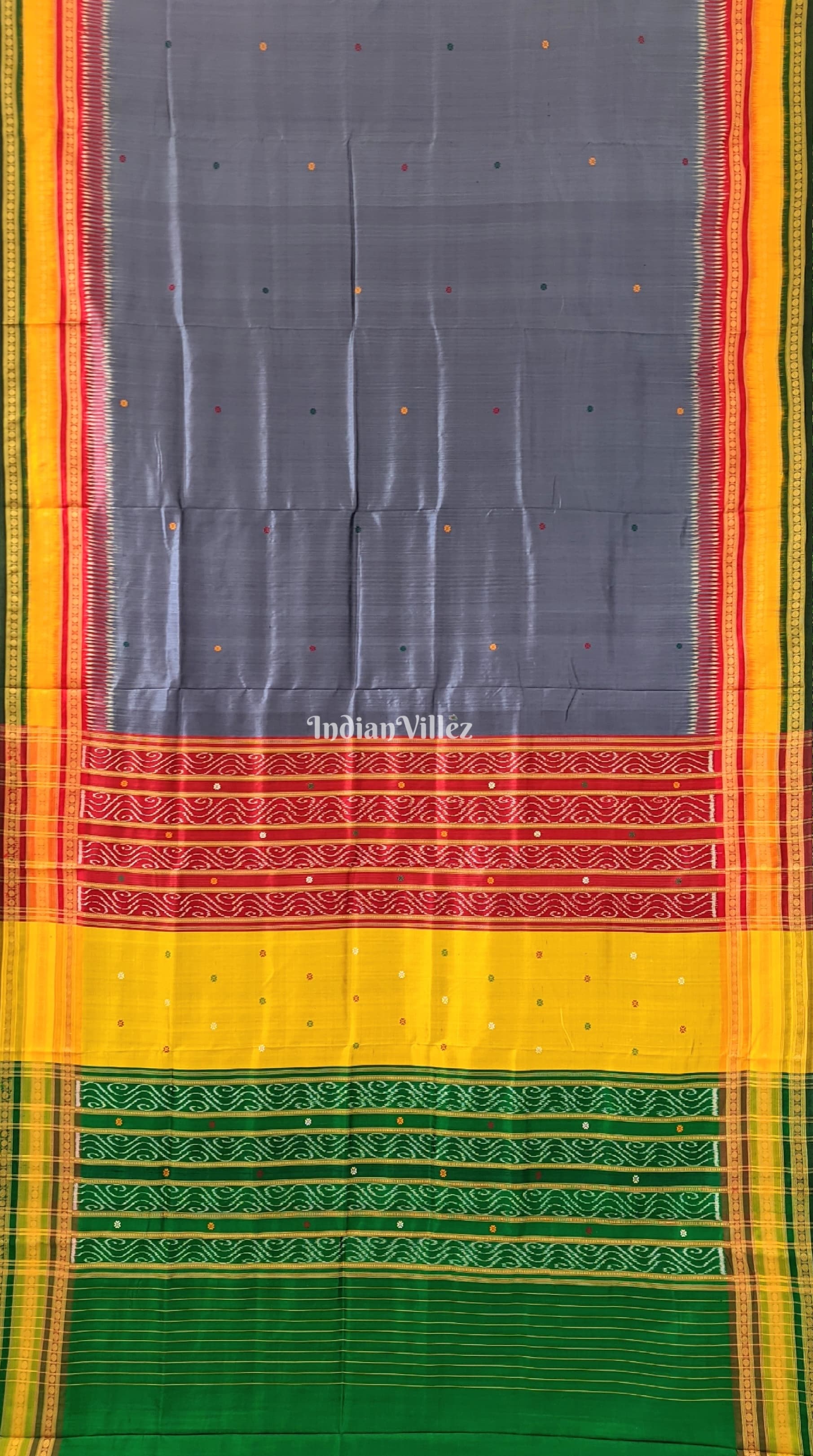 Grey Odisha Ikat Kathiphera Khandua Silk Saree
