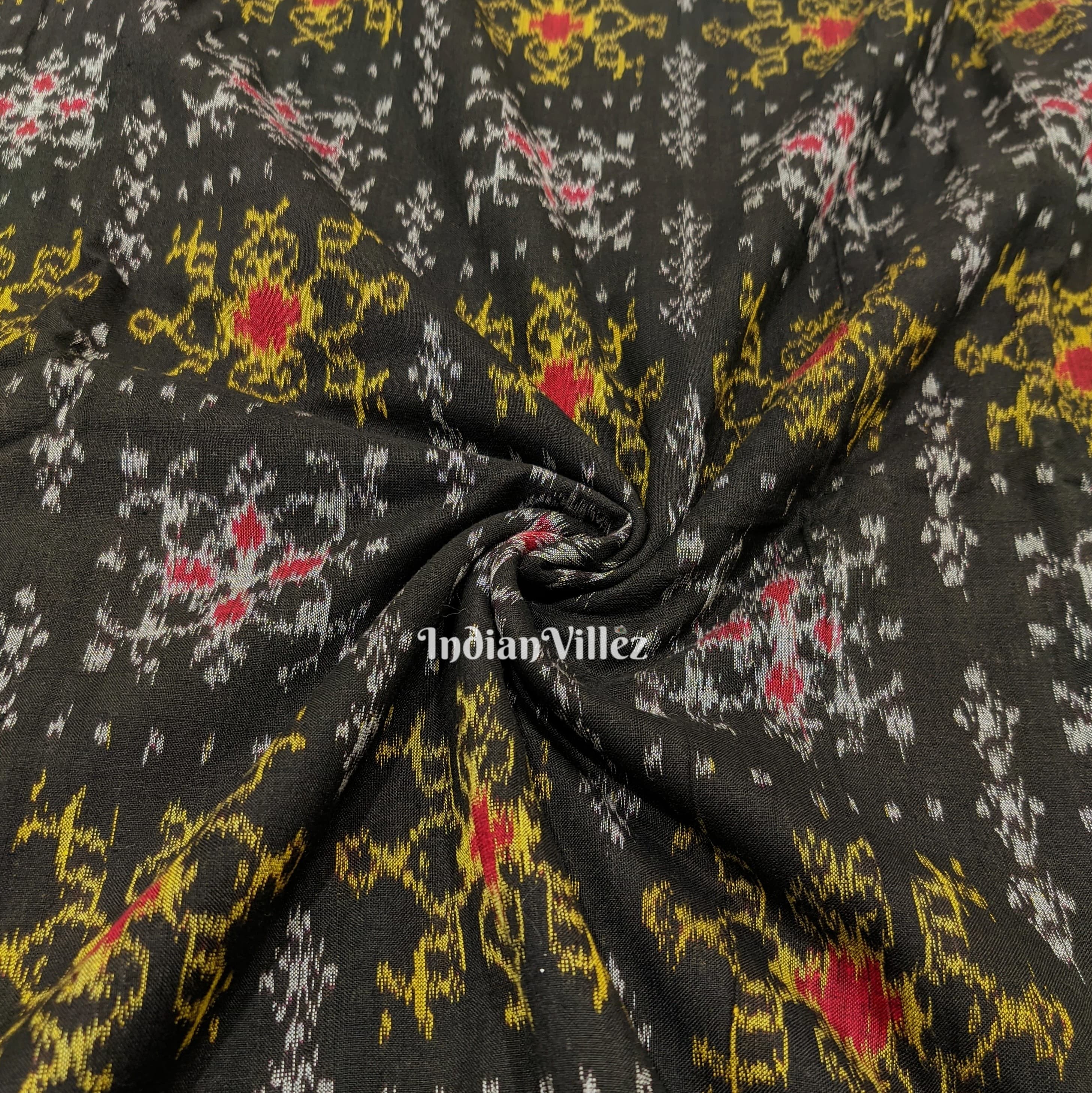 Black Tribal Jhoti Design Sambalpuri Cotton Fabric