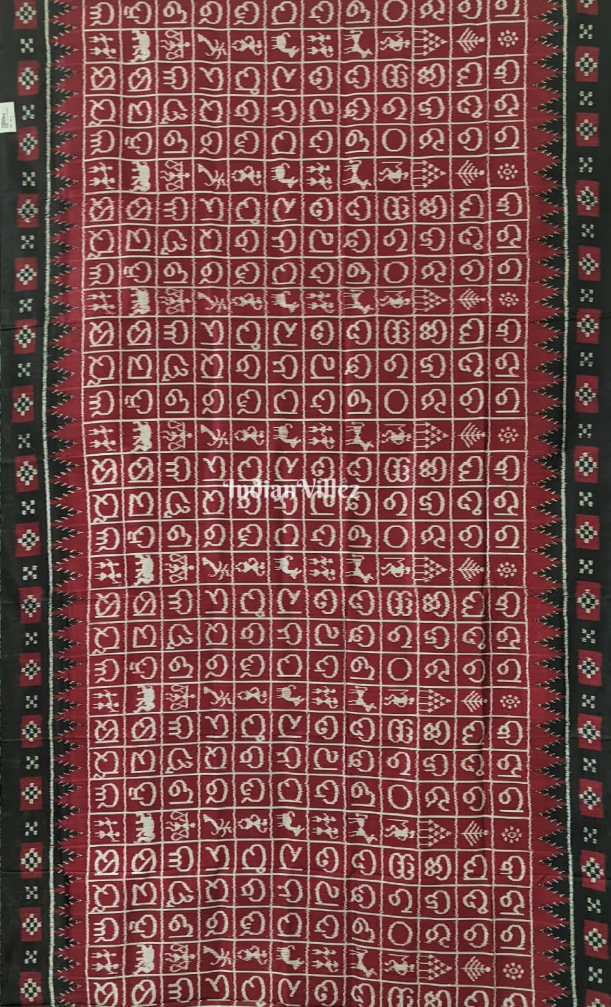 Maroon Black Odia Barnamala wit Tribal Contemporary Silk Saree