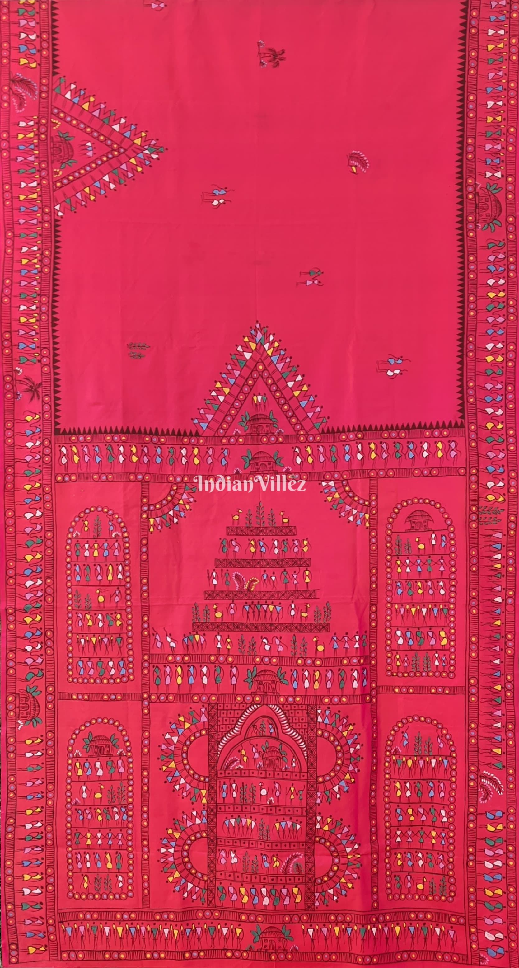 Rani Pink Tribal Themed Pattachitra Silk Saree