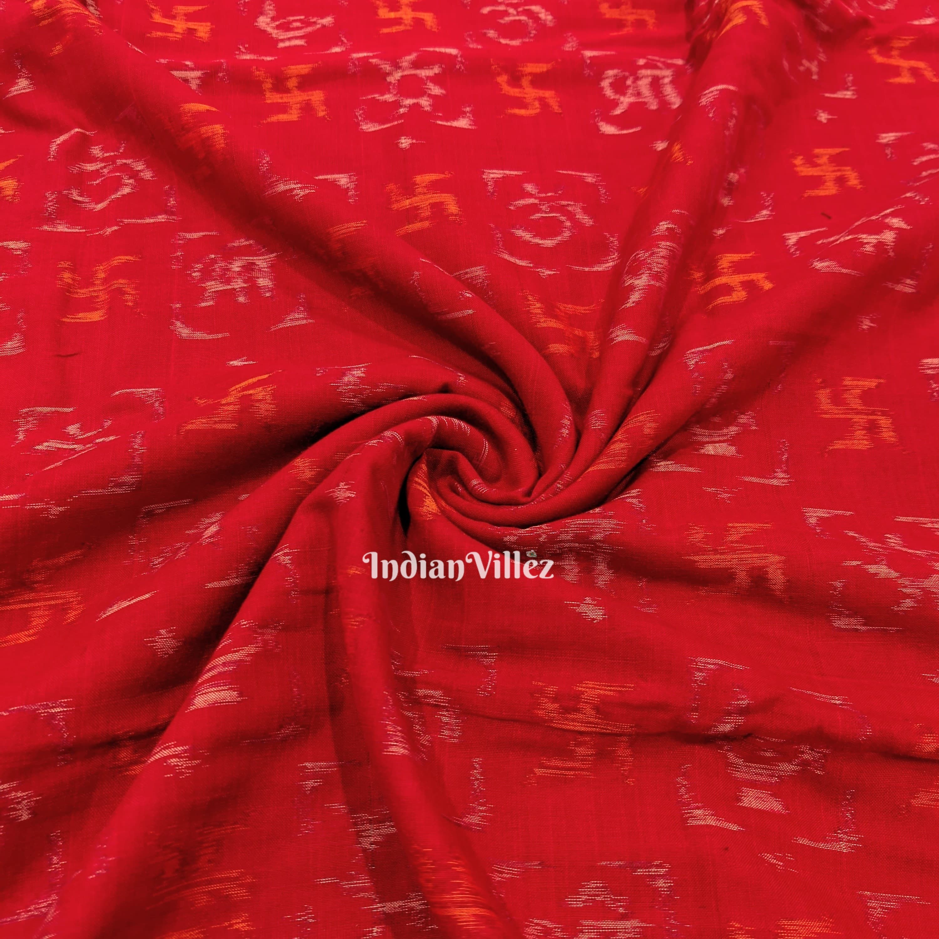 Red Swastika Odisha Ikat Sambalpuri Cotton Fabric