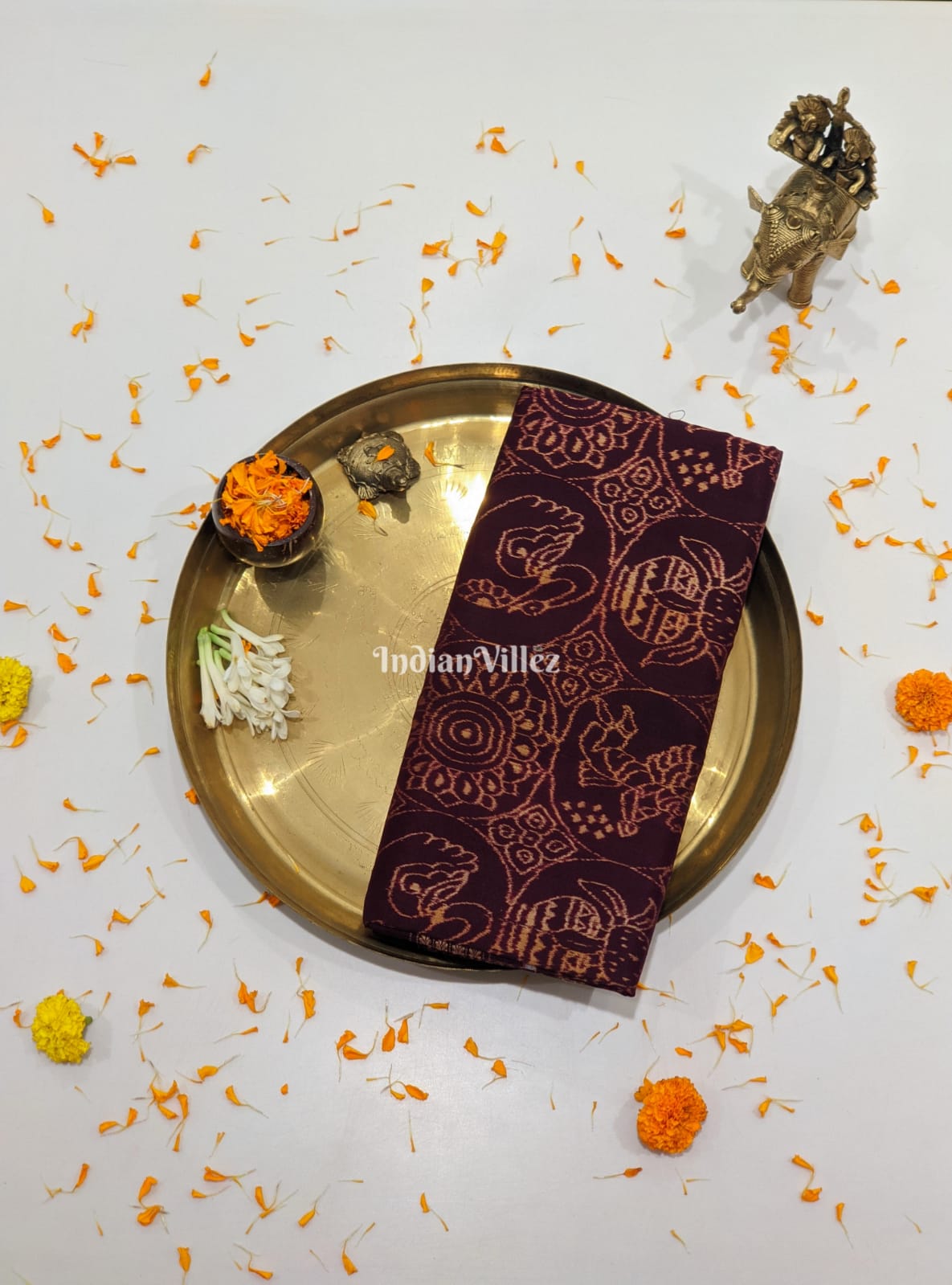 Coffee Brown Natural Dyed Sambalpuri Silk Saree by National Award Winning Weaver