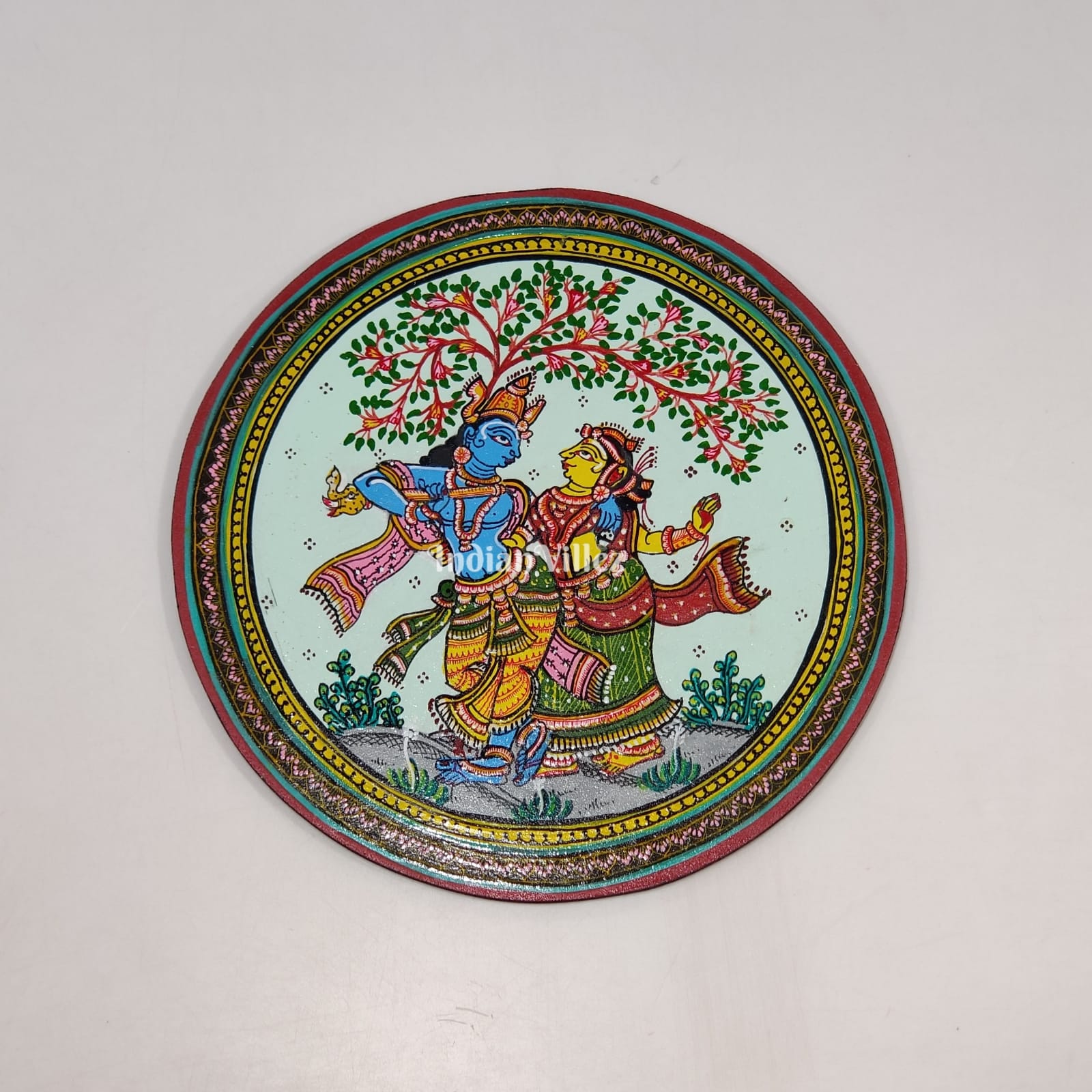 Radha Krishna Hand-painted Pattachitra Wall Plate (GI-Tag Handicraft)