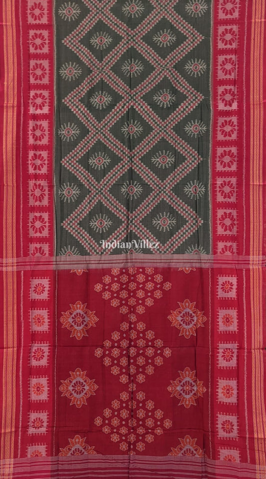Basil Green Red Tarabali Sambalpuri Cotton Saree