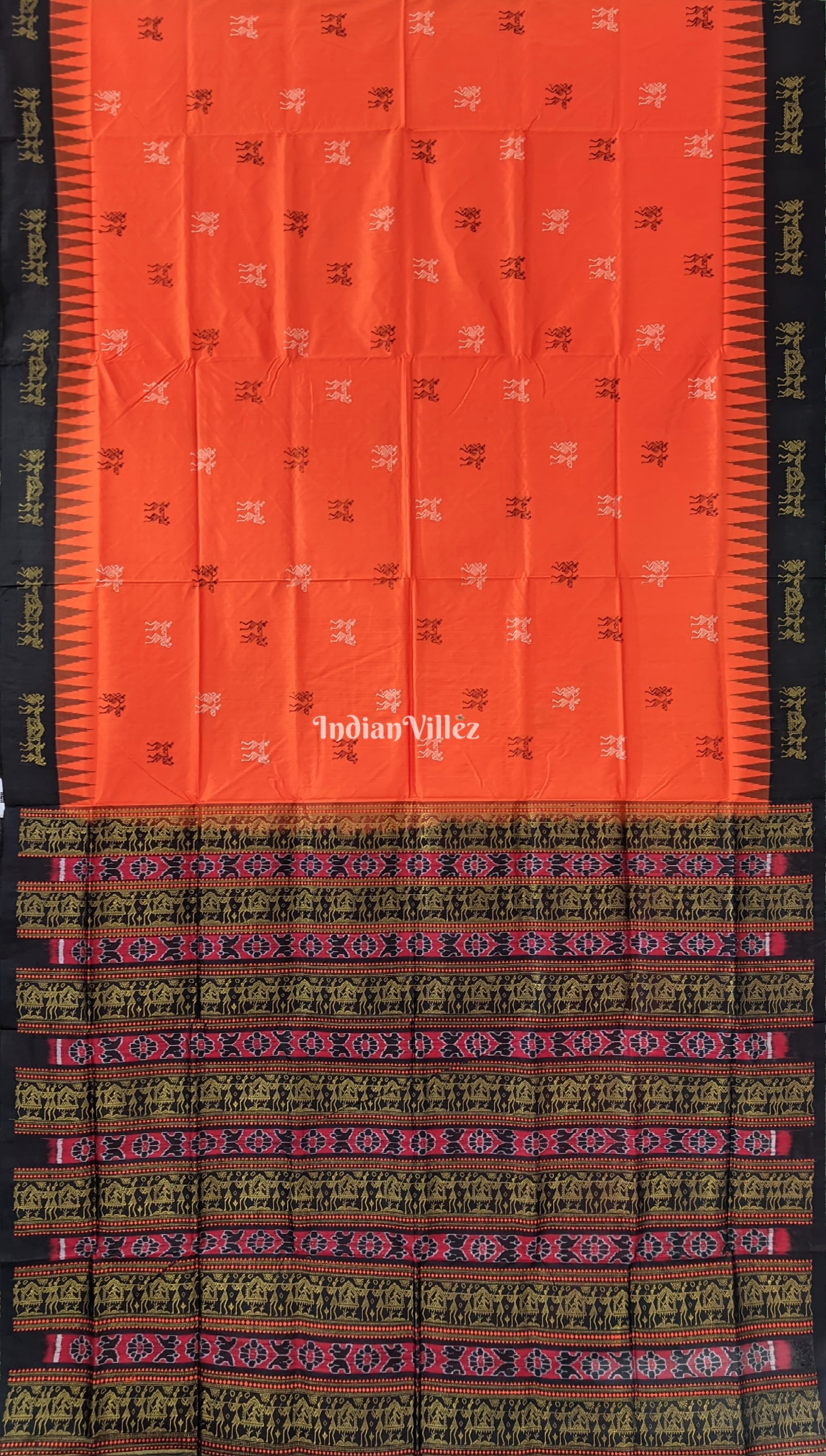 Orange Tribal Doli Sambalpuri Ikat Bomkai Silk Saree