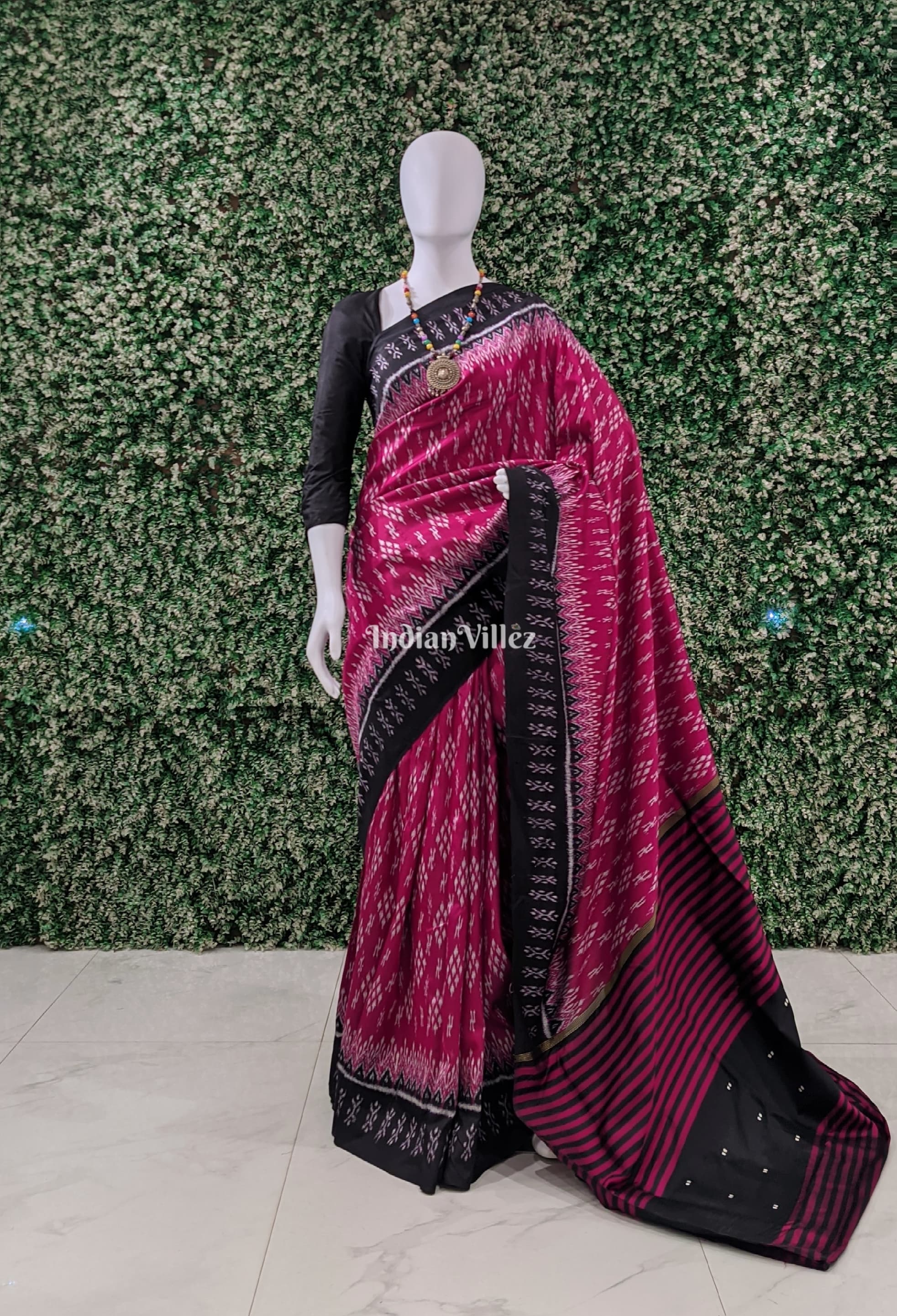 Rani Pink Odisha Ikat Contemporary Silk Saree