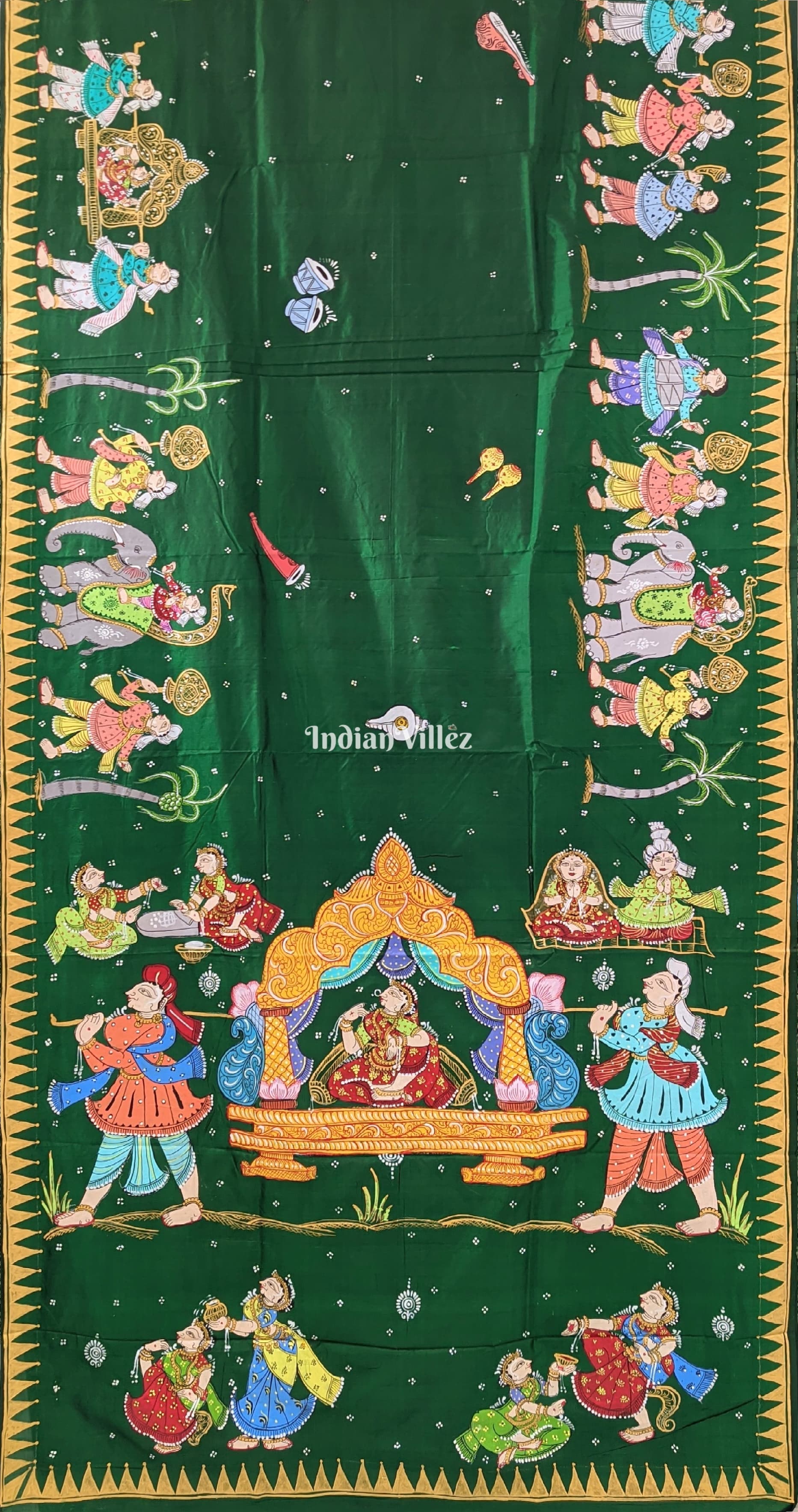Green Doli Barat Theme Pattachitra Silk Saree
