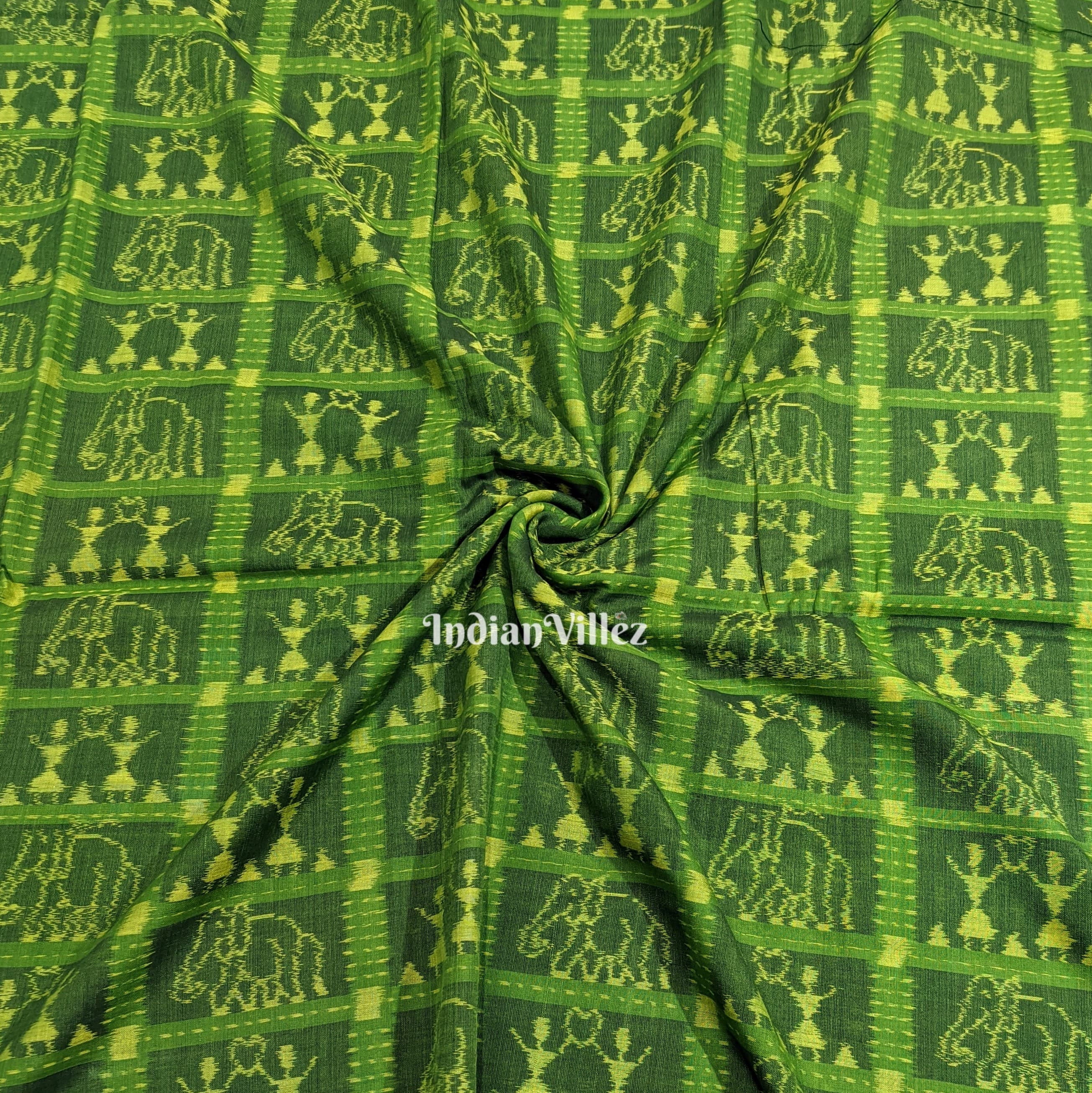 Army Green Dual Tone Sambalpuri Ikat Cotton Fabric